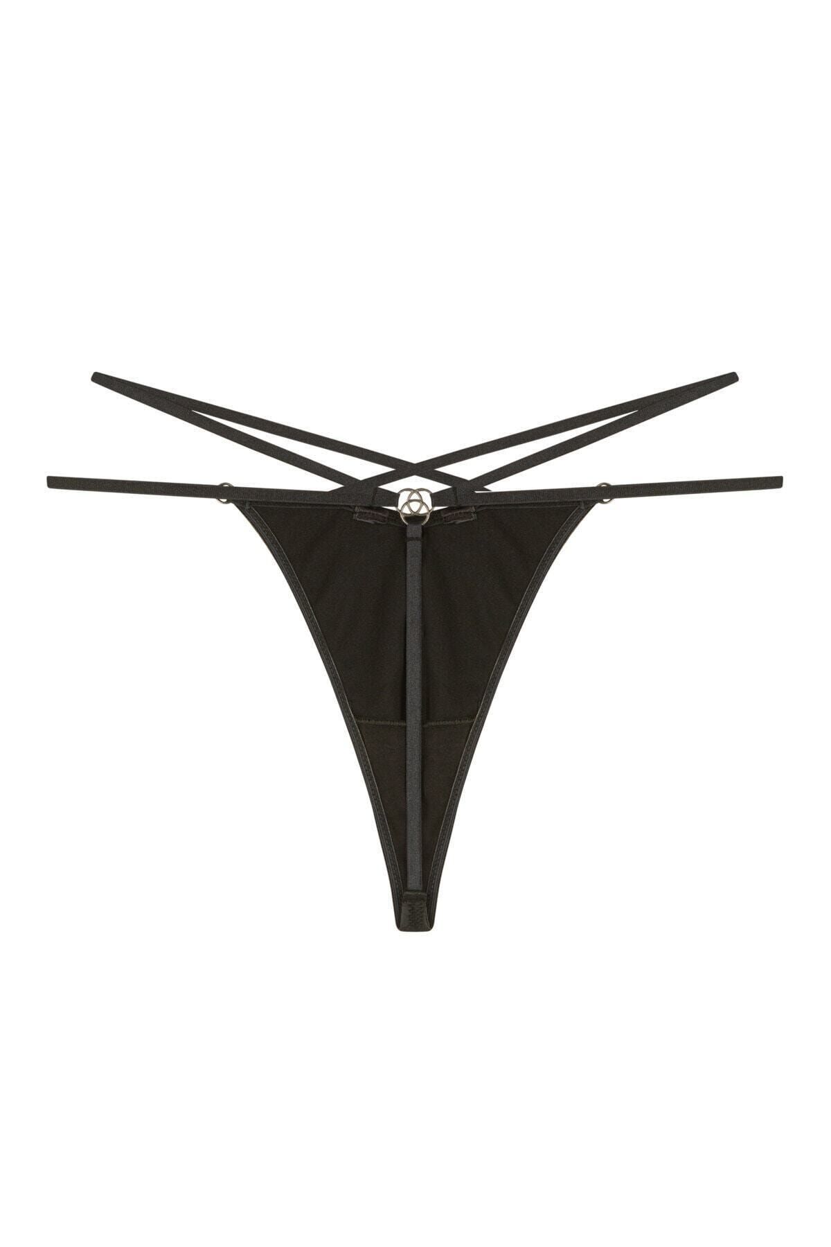 MA VİE PRİVÉE-Ma Vie Privee Black Tape Detailed String Panties - Privee Collection 3