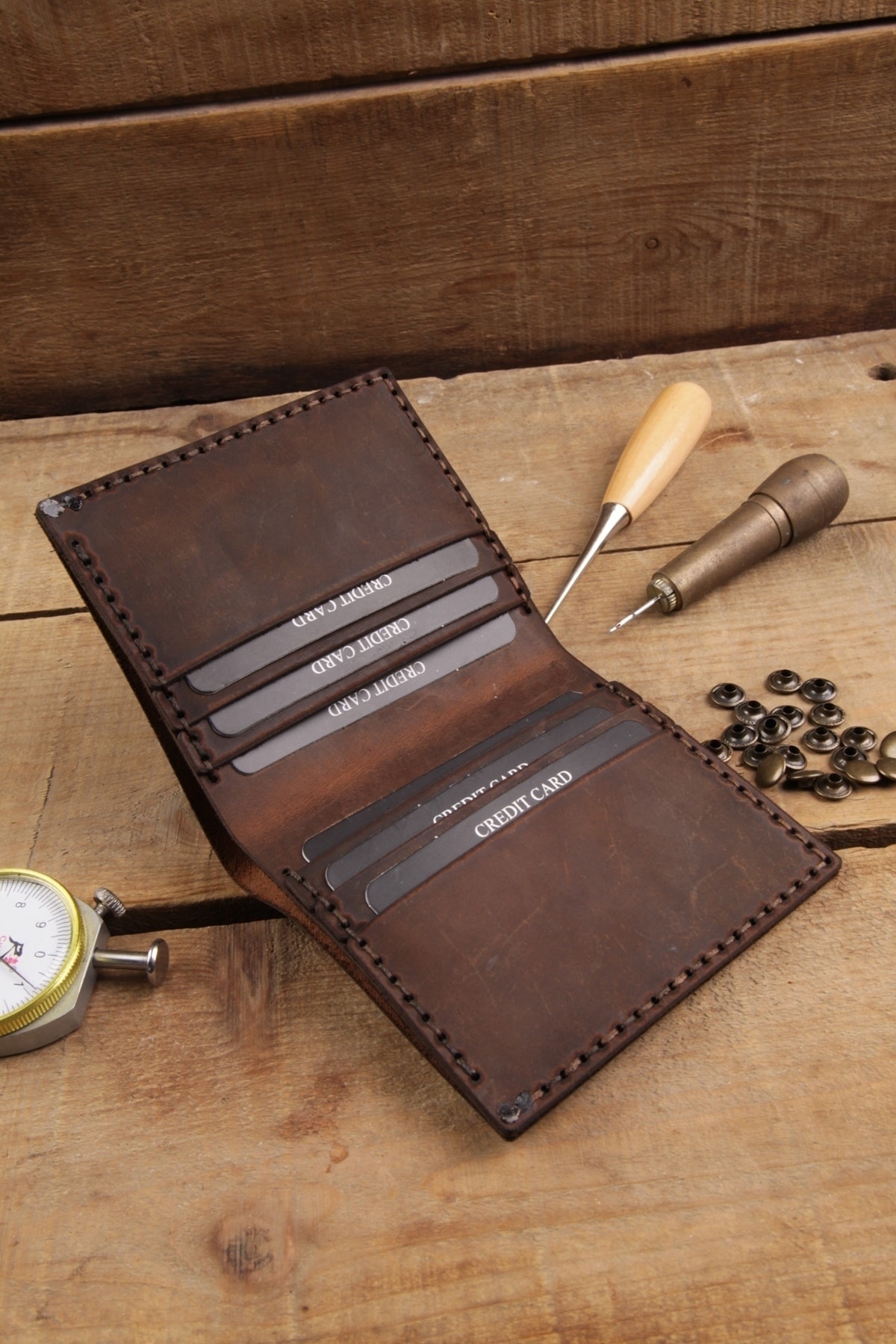 New Coast Leather 1900's Hakiki&gerçek Deri %100 El Yapımı Koyu Kahverengi Erkek Cüzdanı görsel 6