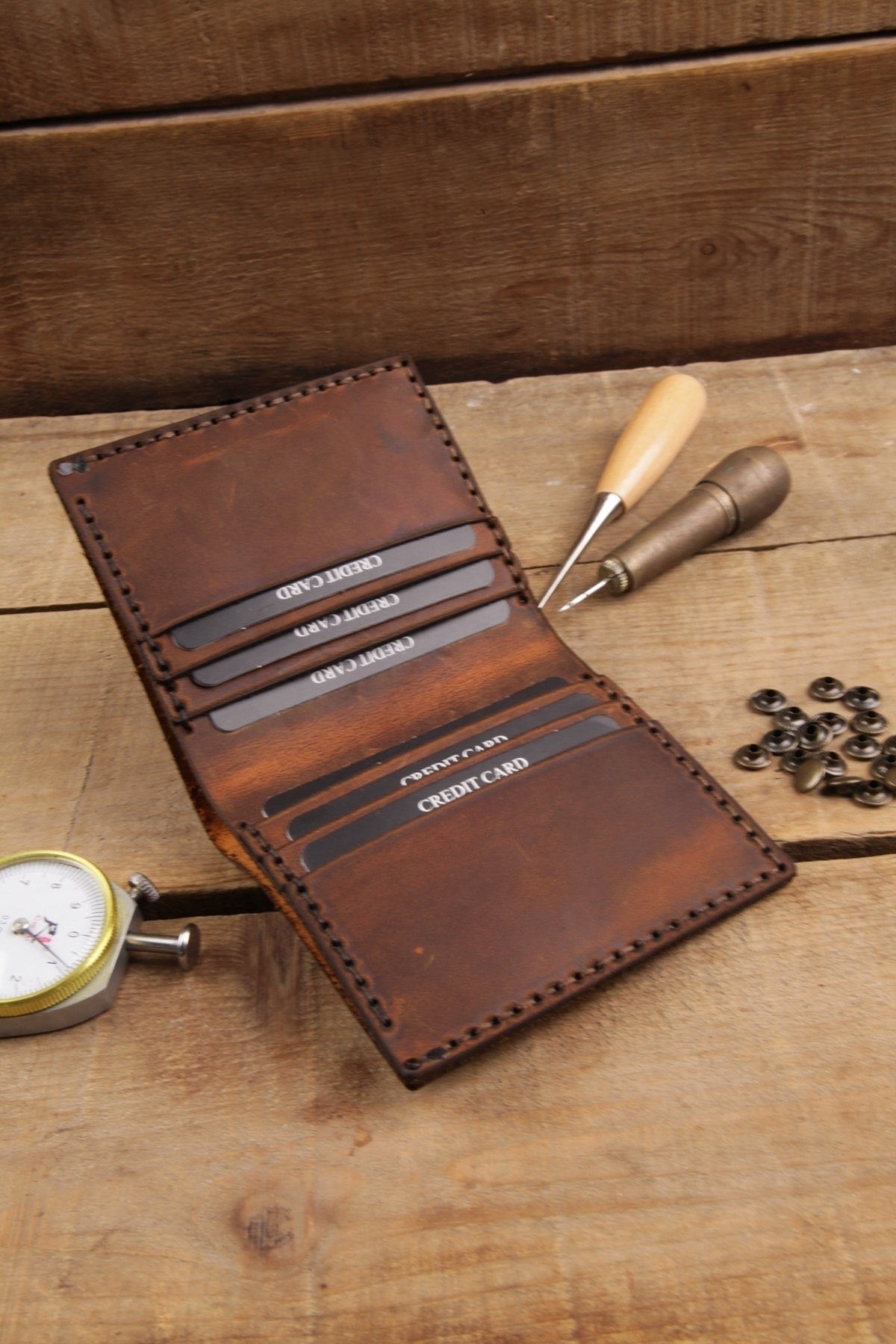 New Coast Leather 1900's Hakiki&Gerçek Deri %100 El Yapımı Kahverengi Erkek Cüzdanı görsel 6