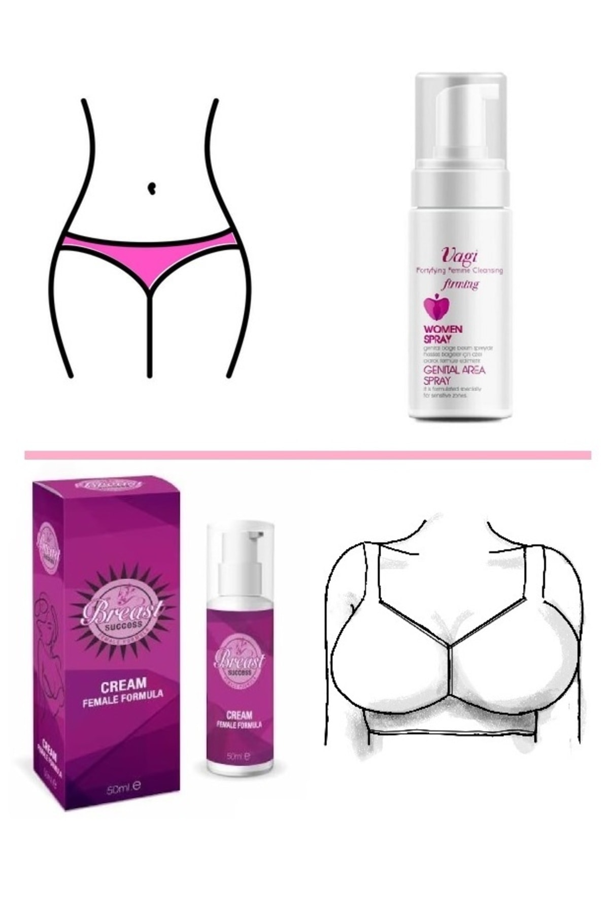 breastsuccess 2 li Set Kadın Genital Bölge Sıkılaştırma Bakım Spreyi Sıkılaştırıcı Bakım Kremi
