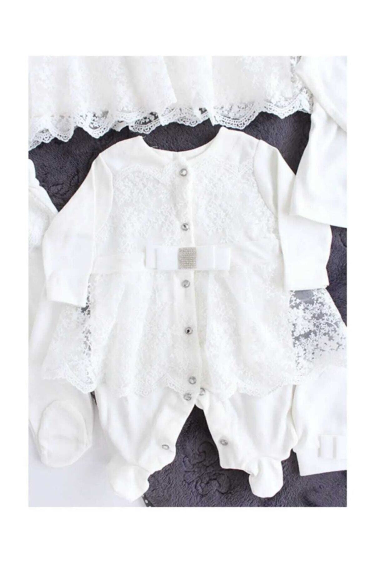 Eda Baby Yenidogan Kiz Bebek Beyaz Etek Dantelli Hastane Cikisi 1180 fotoğrafı 3 (önizleme)