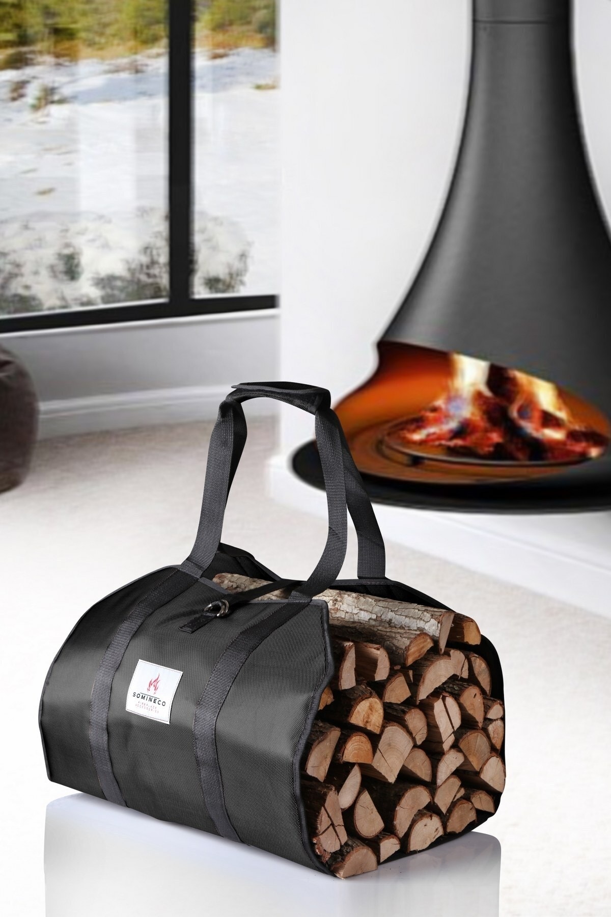 SOMINECO Şömine Odun Taşıma Kamp Çantası Suya Dayanıklı Büyük Hacimli-antrasit Gri