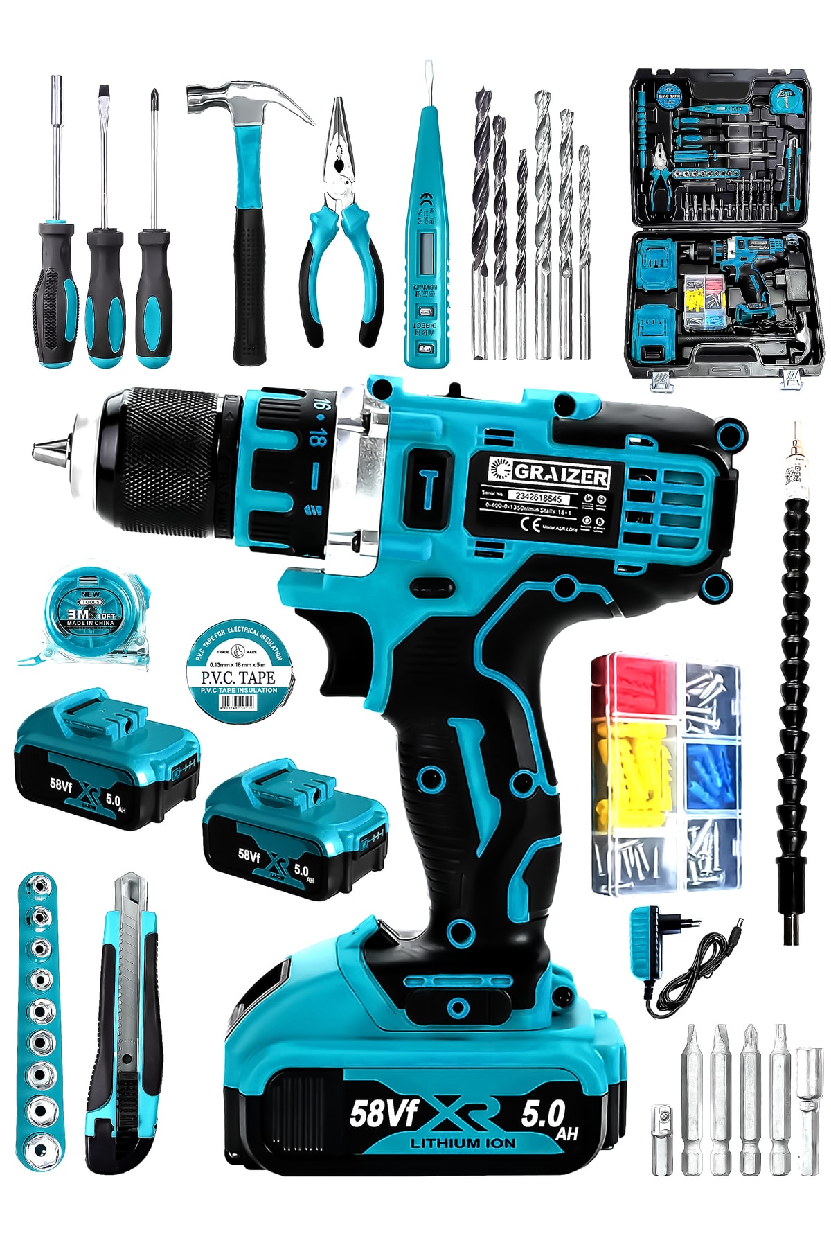 Graizer Alman Technology 58 V 5 Ah Darbeli Çift Akülü Şarjlı