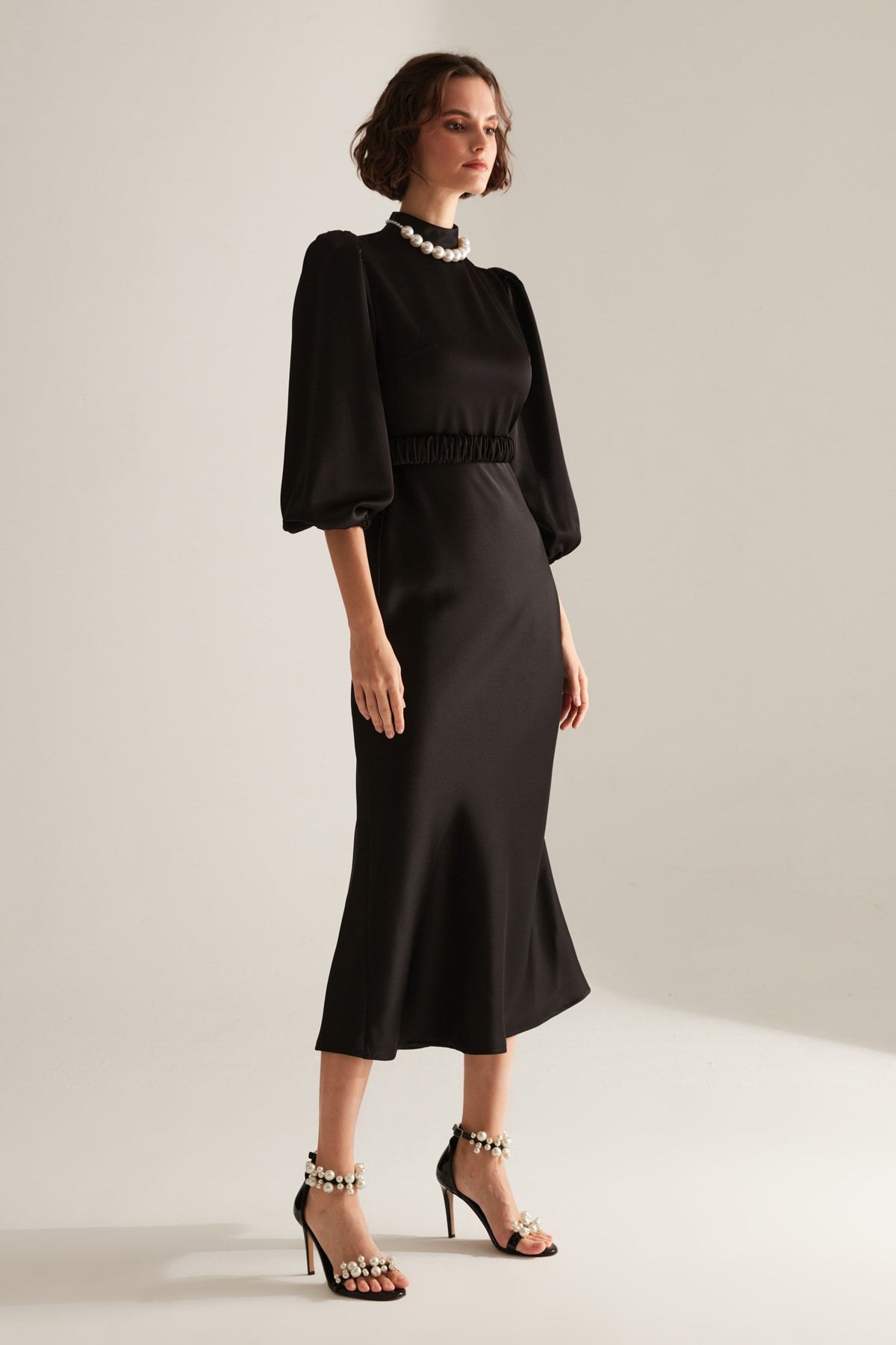 BETTY & SAM-Berthe Magnificent Collar Black Long Engagement Dress 3