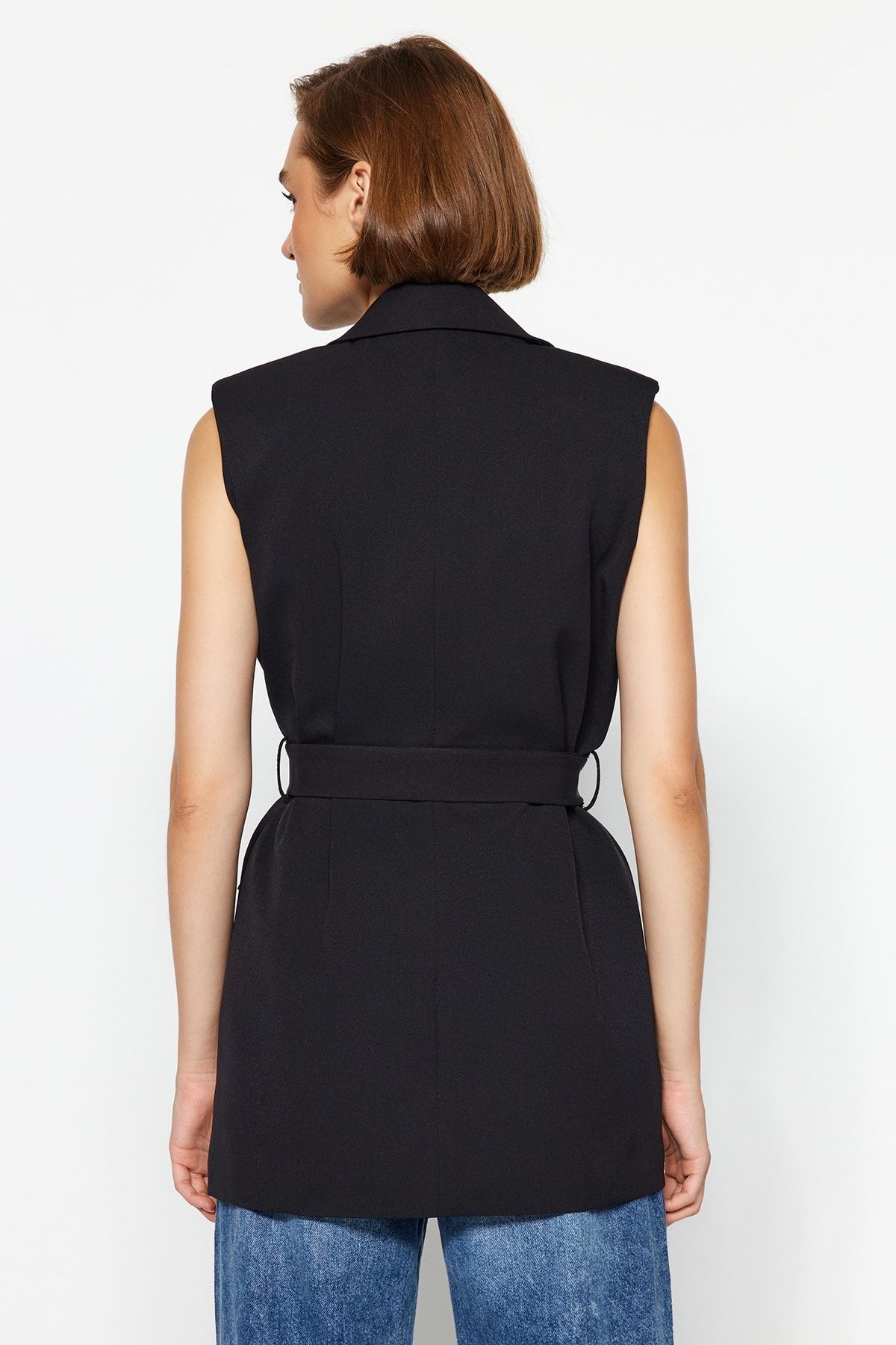 Trendyol Collection-Czarna, regularnie wiązana kamizelka tkana TWOAW24YE00071 5