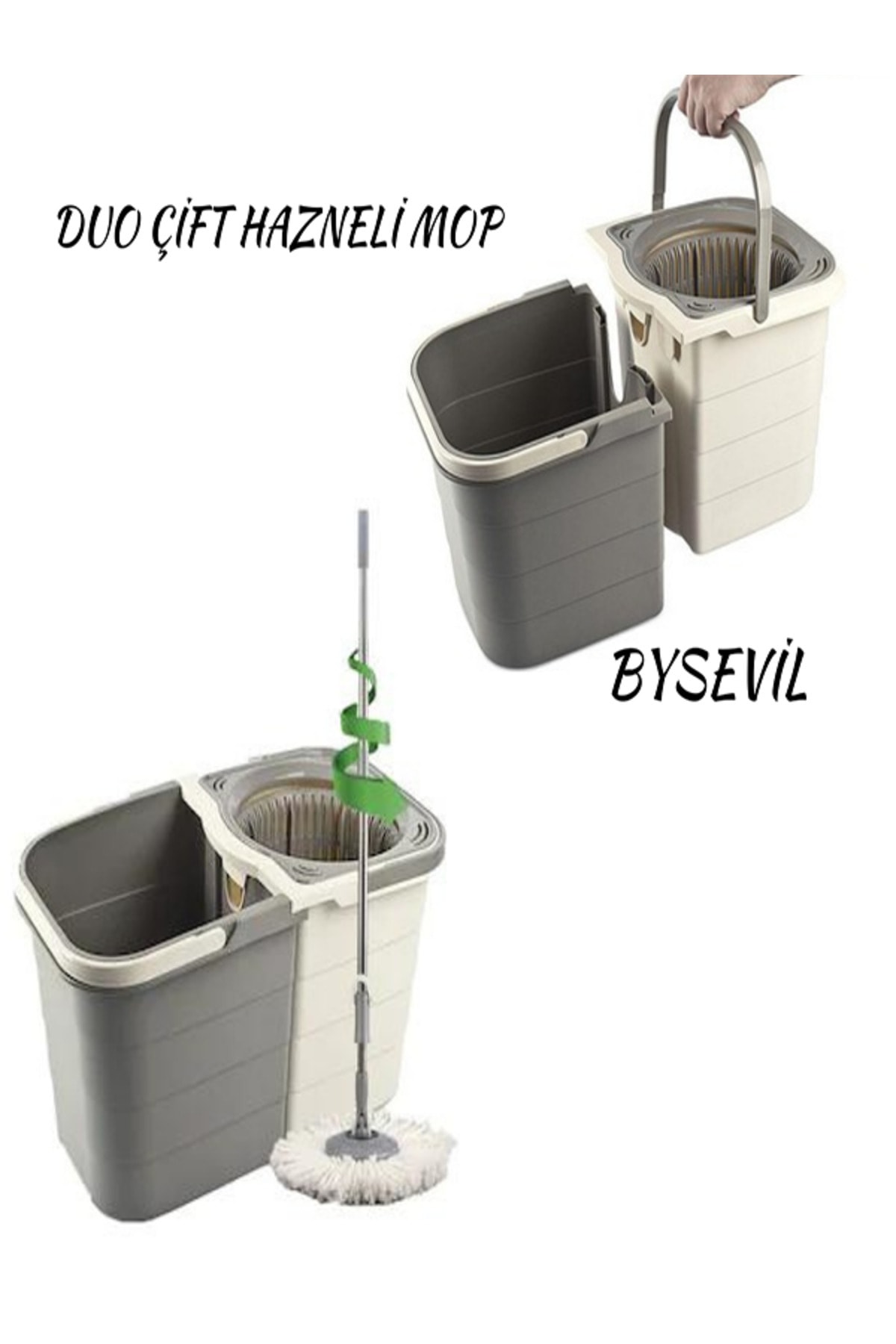 BySevil Duo Temizlik Seti Iki Hazneli Döner Başlıklı Paspas 19 lt