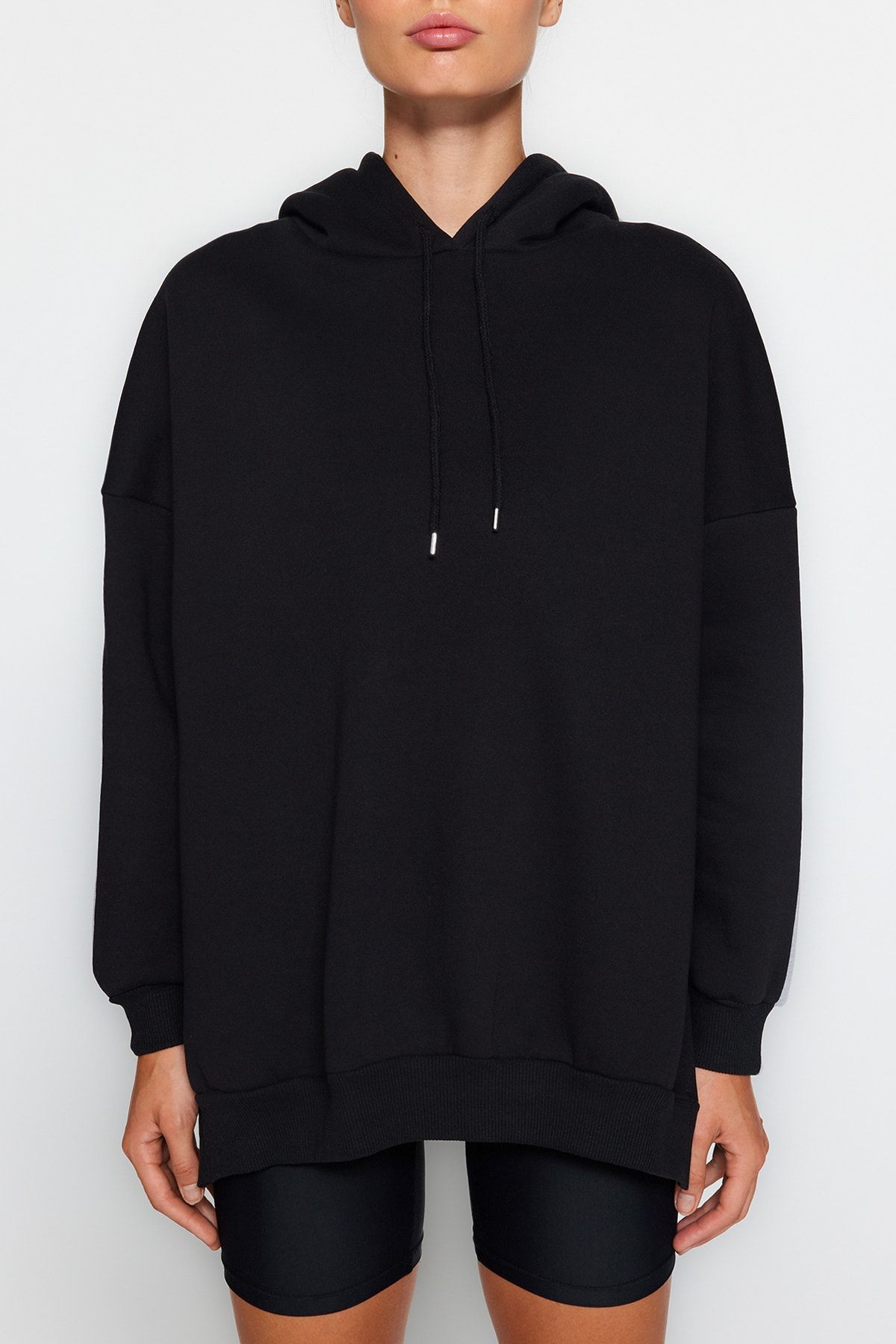 Trendyol Collection-Grau meliertes Farbblock-Fleece-Strick-Sport-Sweatshirt mit breiter Passform TWOSS22SW0074 4