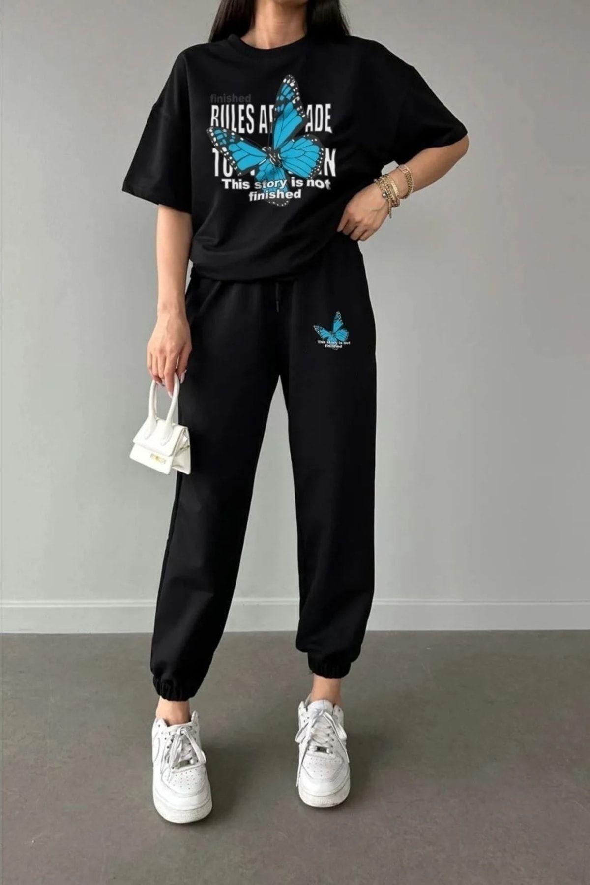 PALP TO PALPTO Women s Black Butterfly Bottom Top Jogger And Oversize Tshirt Tracksuit Set for Women price in Dubai UAE Compare Prices