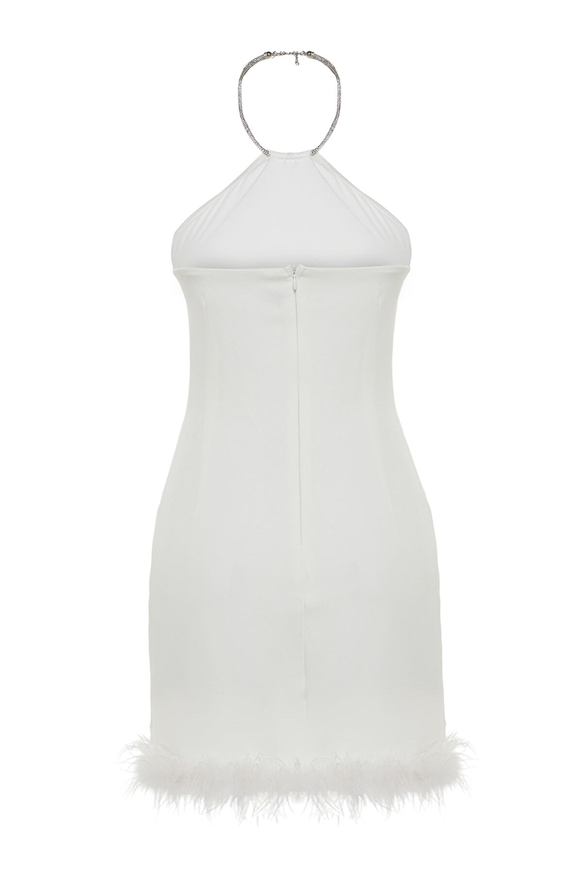 Trendyol Collection-Rochie de seară scurtă, albă, mulata, cu strasuri strălucitoare, rochie de absolvire de noapte TPRSS23EL00255 7