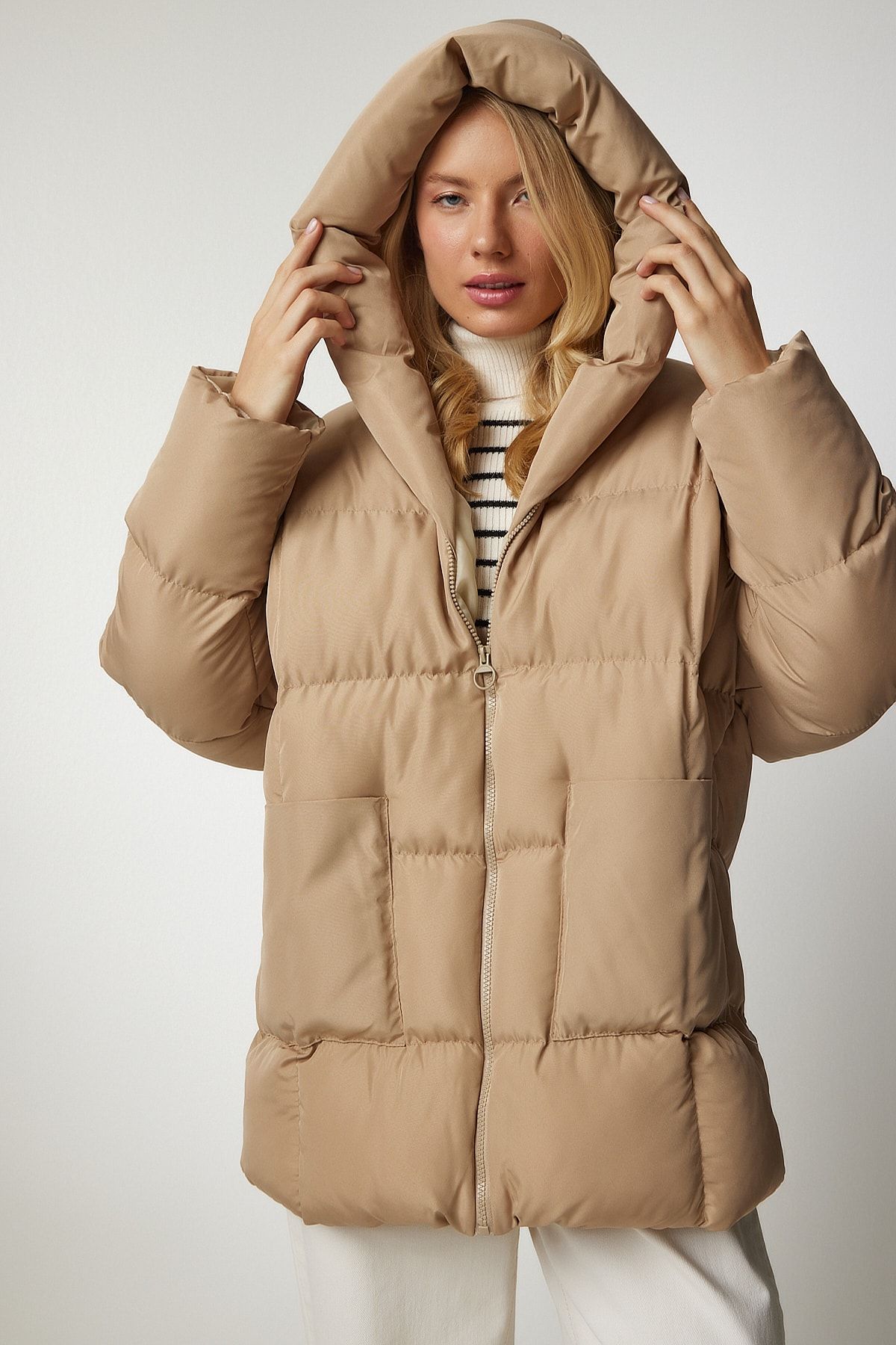 Beige winter top jacket womens