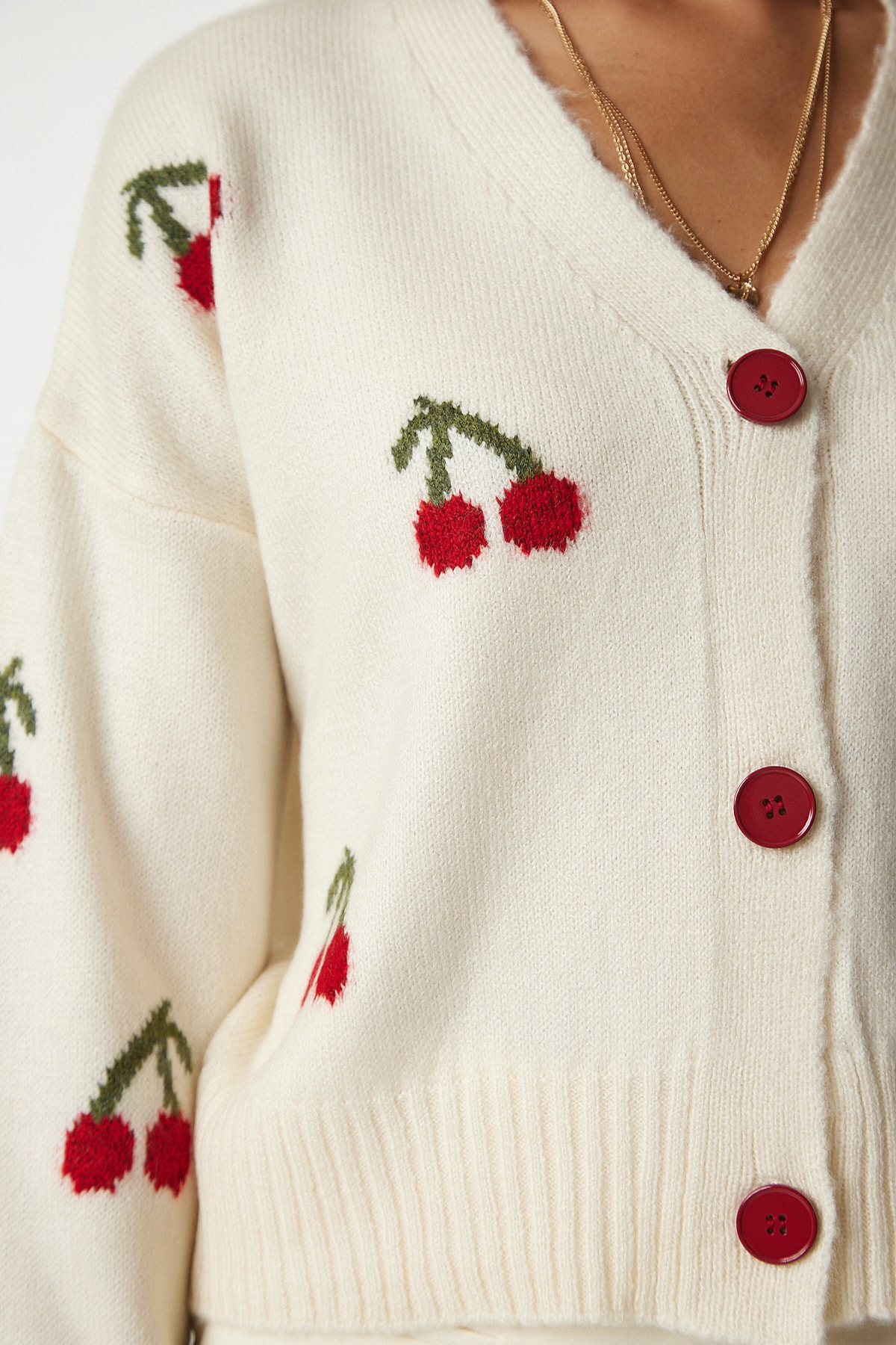 Happiness İstanbul Damski kardigan w kolorze bordowo-czerwonym, wzorzysty, dzianinowy BV00101