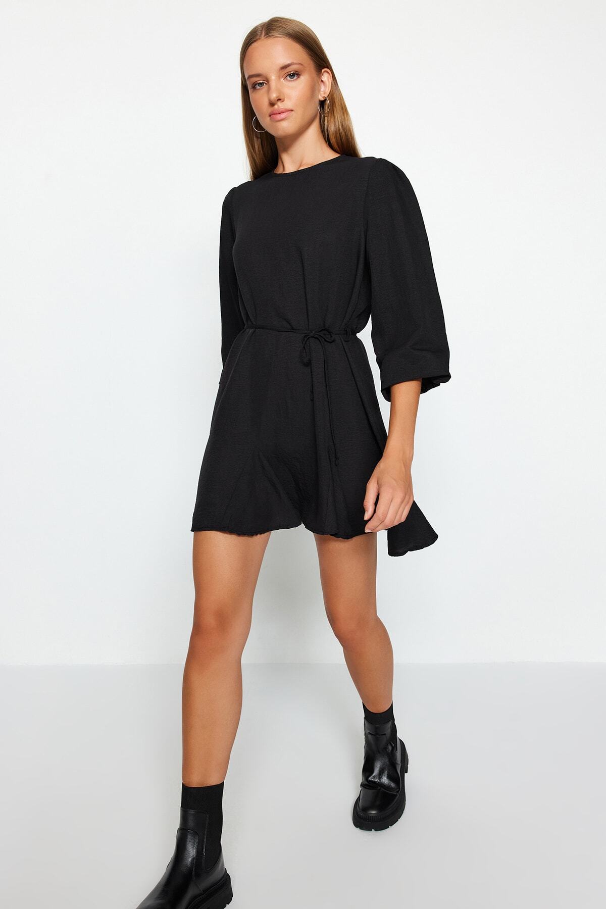 Trendyol Collection-Чорна ткана міні-сукня з вирізом горловини TWOAW24EL00337 з прямим вирізом TWOAW24EL00337 9