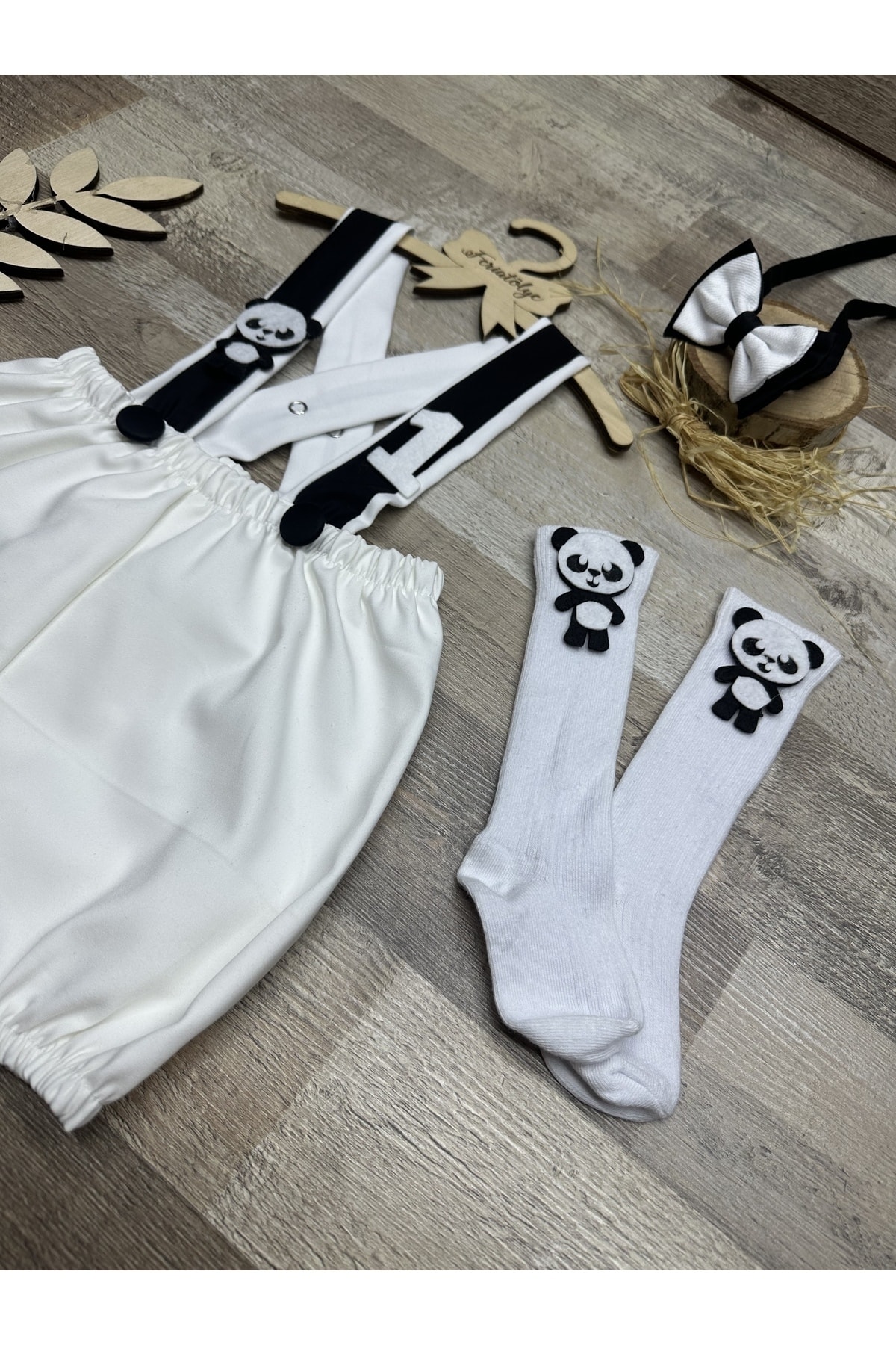 Panda concept white black romper 1 birthday special day shooting outfit