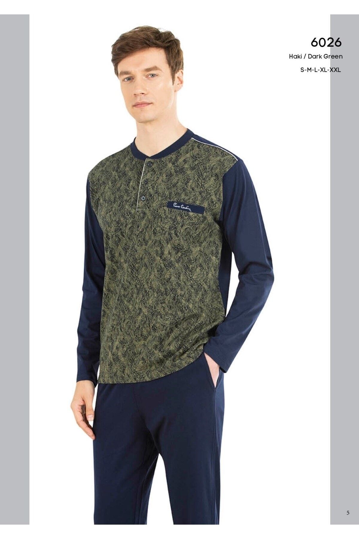 ست پیژامه سبز مردانه لباس خواب 6026 اورجینال Pierre Cardin