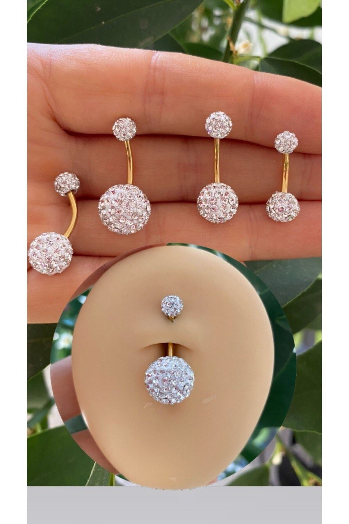 cerrahi çelik gold barlı şambala zirkon taşlı göbek piercingi