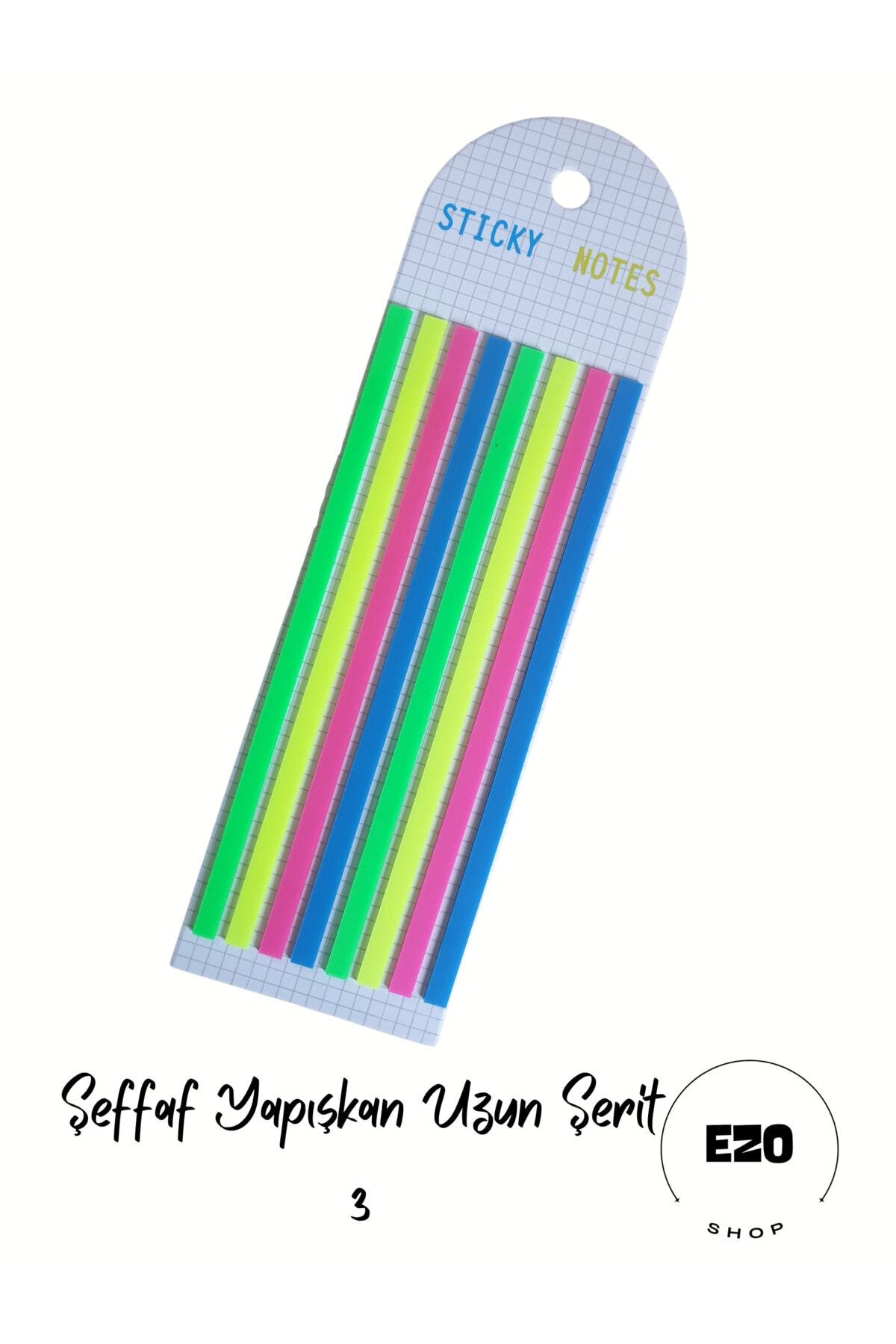 EZOSHOP Sticky Notes Şeffaf Renkli Yapışkan Not Kağıdı Etiketi Uzun Şerit 3