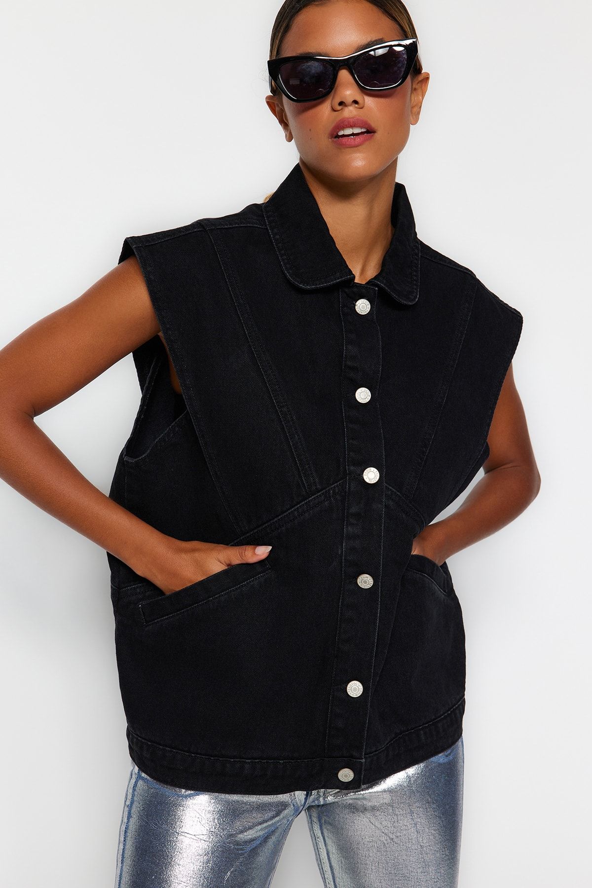 Dark denim on sale vest womens