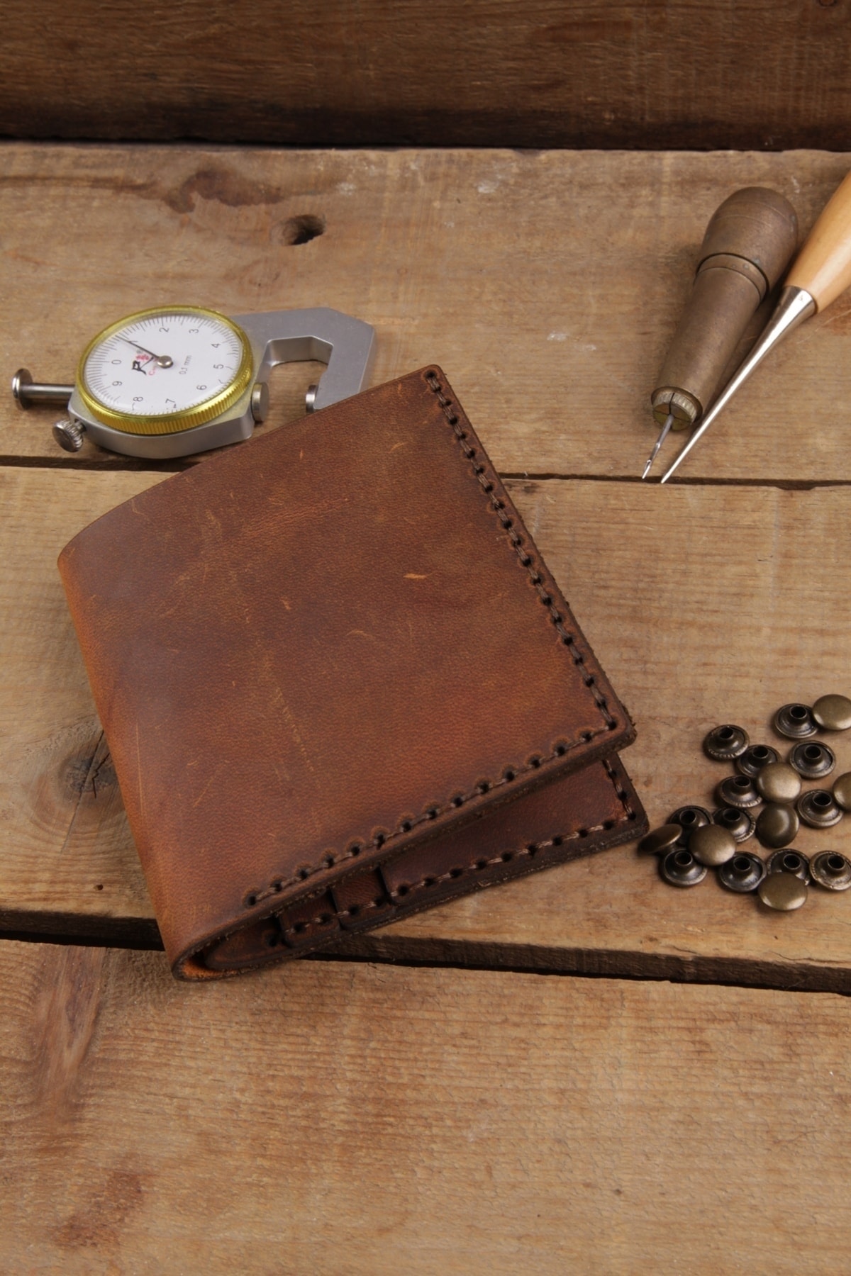 New Coast Leather 1900's Hakiki&Gerçek Deri %100 El Yapımı Kahverengi Erkek Cüzdanı görsel 4