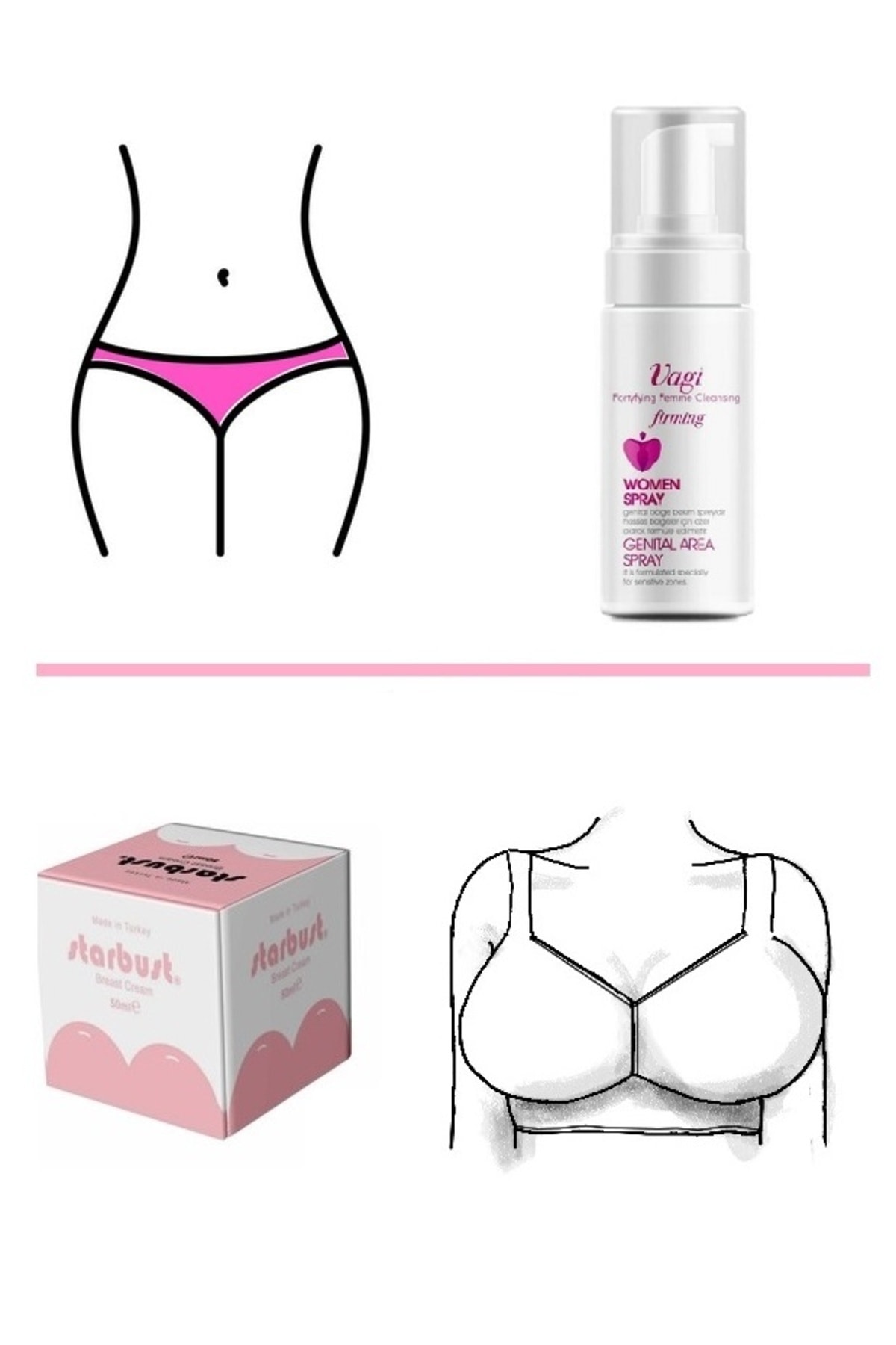 Starbust 2 li Set Genital Bölge Sıkılaştırıcı Onarıcı Sprey Göğüs Sıkılaştırma Bakım Kremi