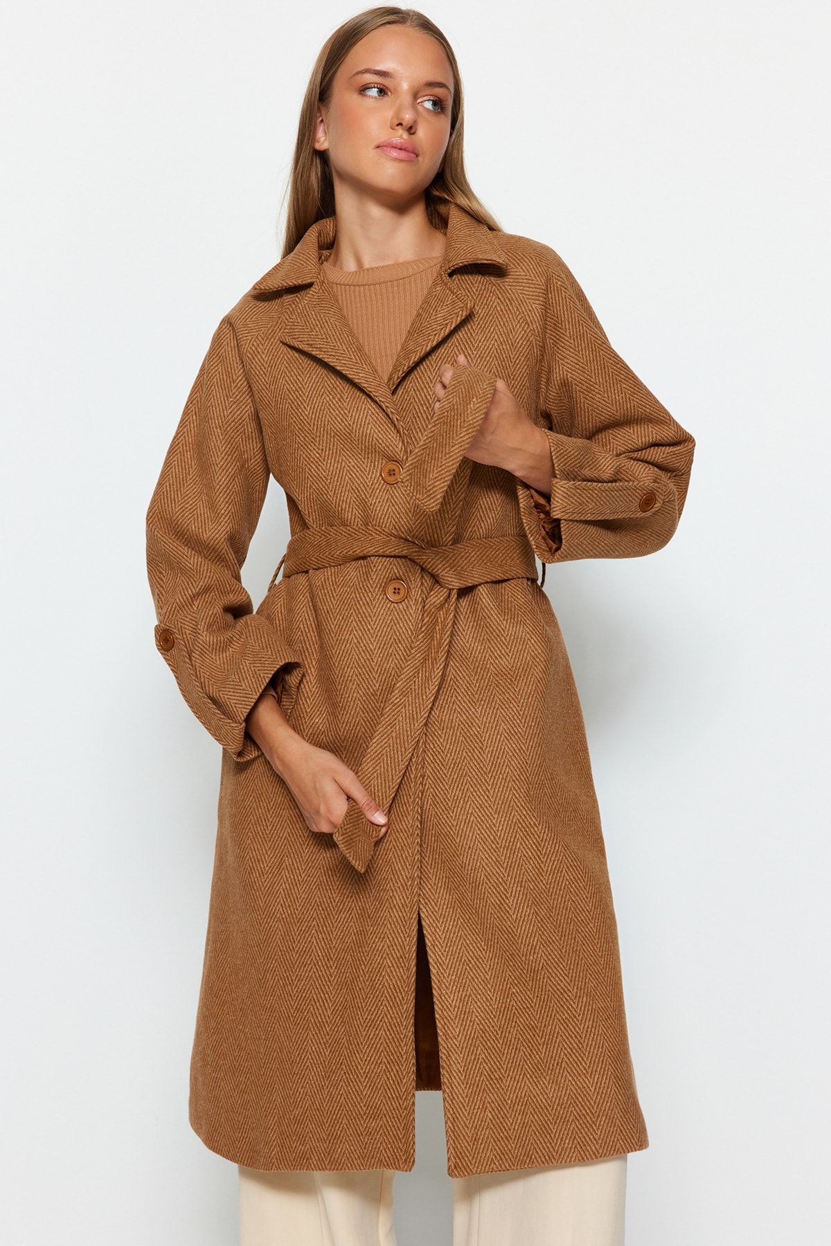Zara brown belted coat sales