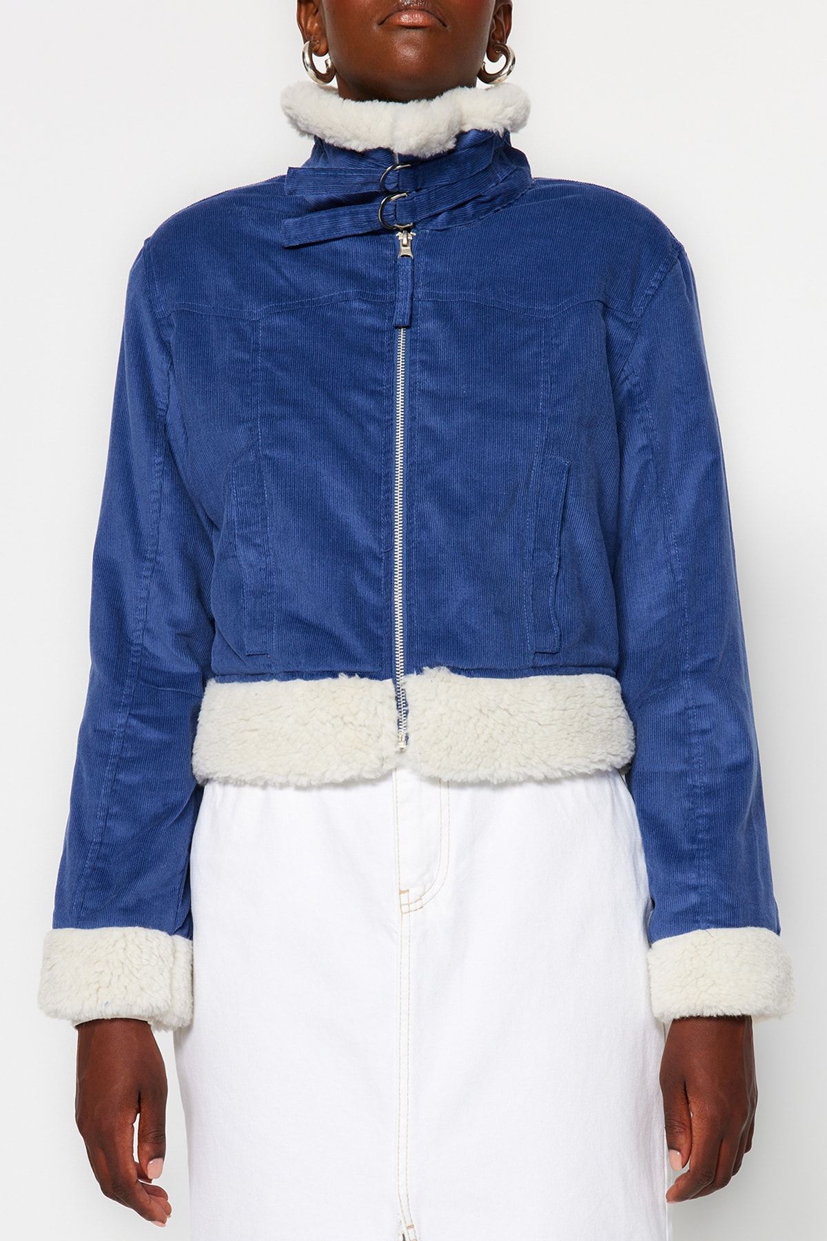 Trendyol Collection Winter Jacket Dark blue Teddy Trendyol