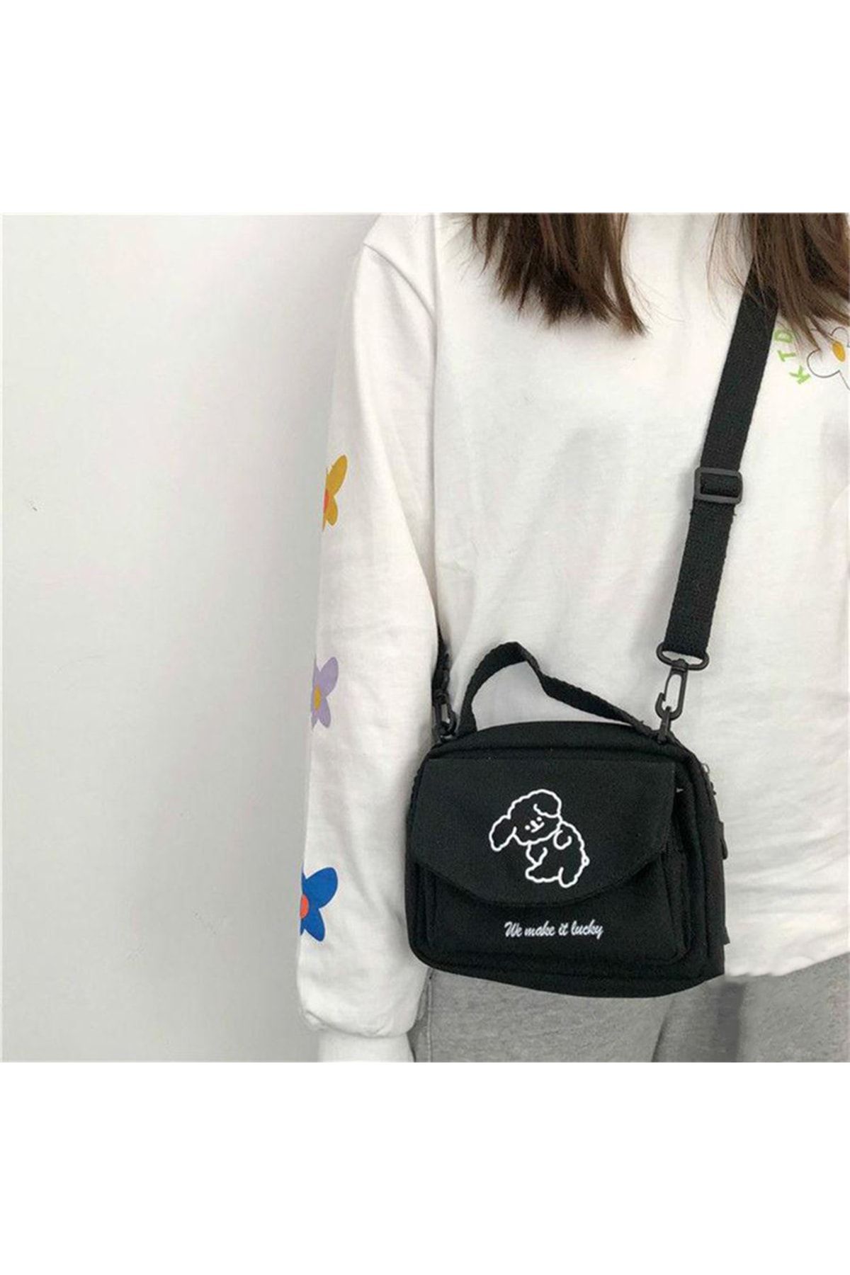 DEEFWEAR Black We Make It Lucky Puppy Adjustable Crossbody Bag