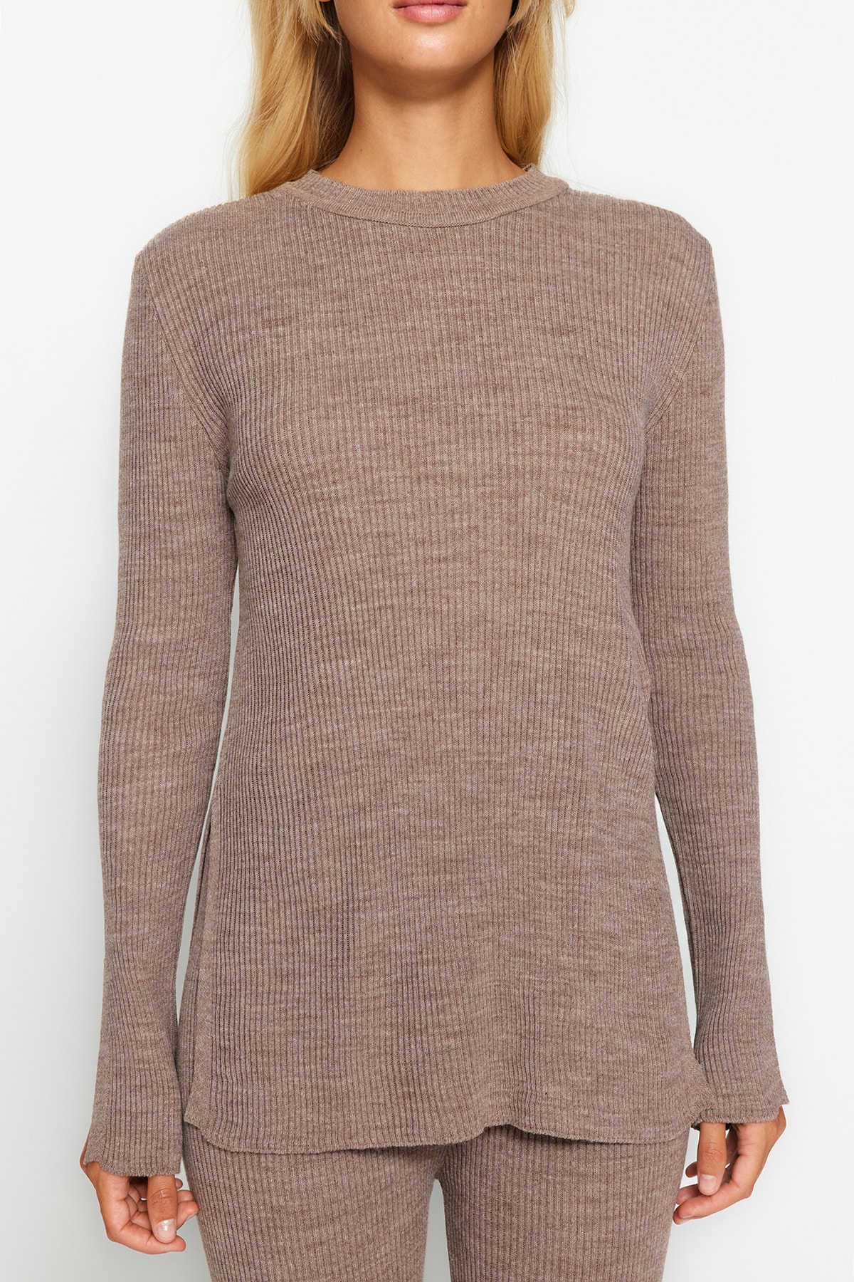 Trendyol Collection Mink Slit kötöttáru felső és alsó készlet TWOAW24AU00101