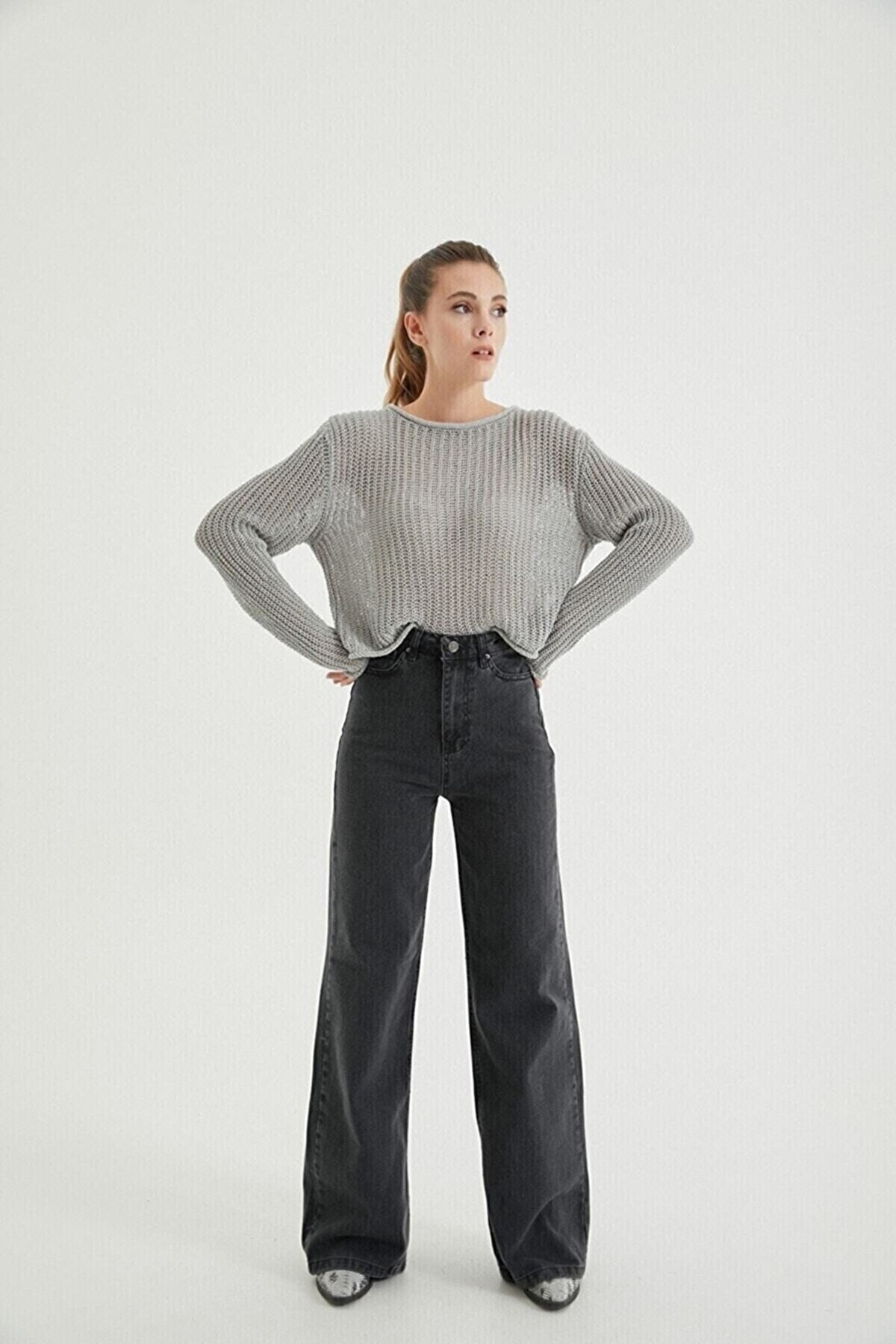 DRC trend Emma Dámské Smoked Palazzo Jeans Anthracite Lycra Jeans salasjean