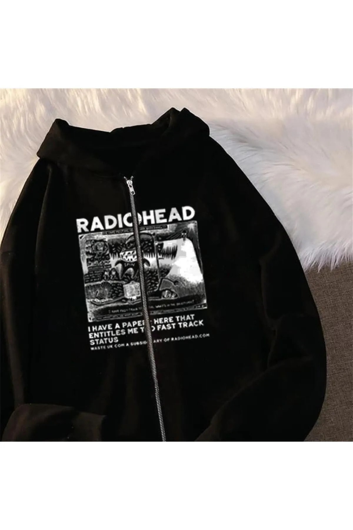 Gofeel Y2k Radiohead Baskılı Oversize Fermuarlı Siyah Unisex