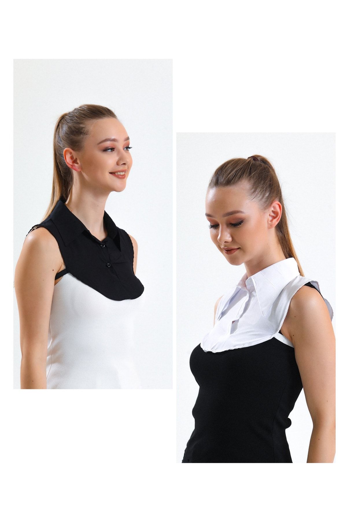 mirach-Pachet de 2 mini guler de cămașă Guler fals Cămașă falsă jumătate de cămașă Guler decoltat Guler corector decoltat 4