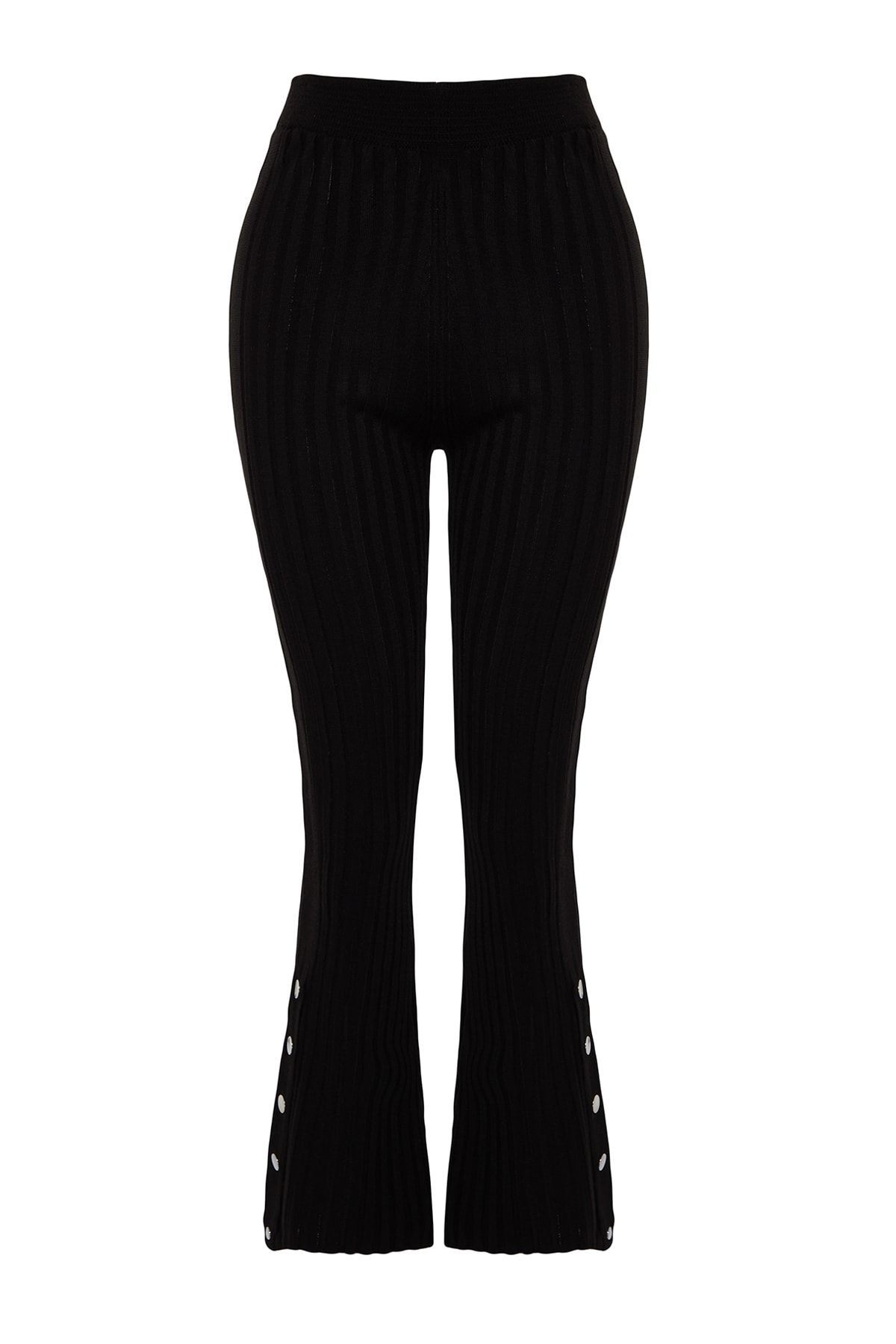 Trendyol Collection Black Ribbed Flare / Flare Leg High Waist Stretchy  Knitted Leggings Trousers TWOSS23PL00135 - Trendyol