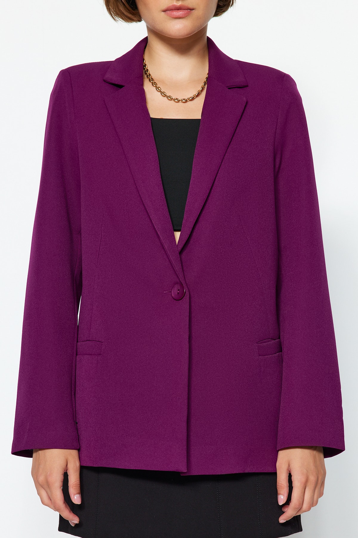 Trendyol Collection Dark Purple Regular Lining Detailed Woven Blazer Jacket TWOAW20CE0316