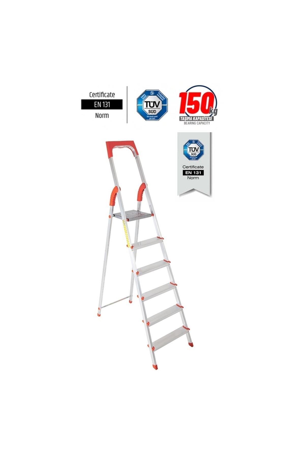 Saraylı Paslanmaz Alüminyum Seyyar Merdiven  3+1 / 4+1 / 5+1 Basamak