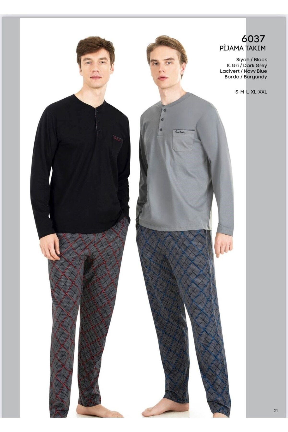 ست پیژامه خاکستری مردانه لباس خواب تیره 6037 Pierre Cardin