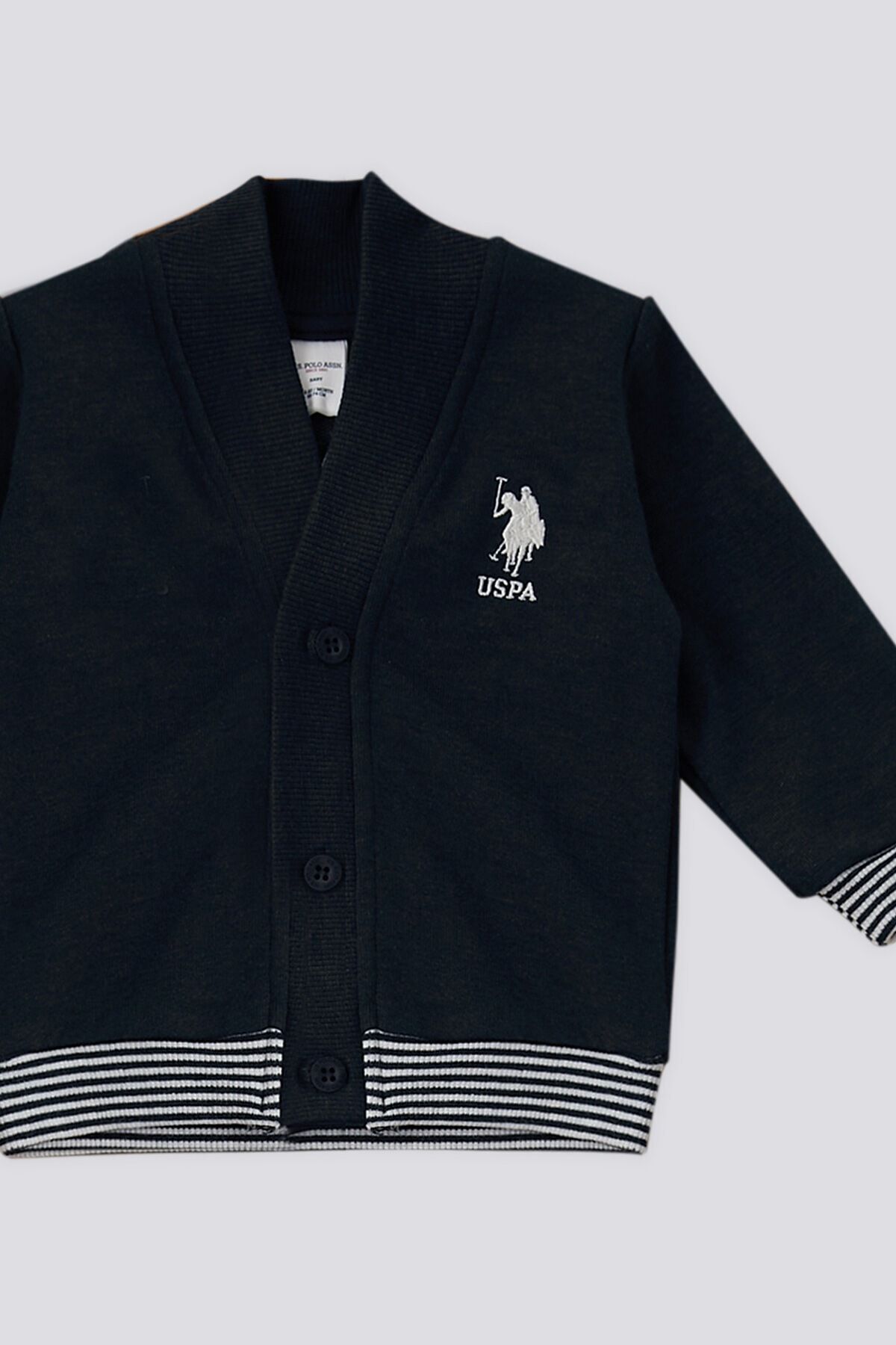 U.S. Polo Assn. پایه. ست 3 تکه نوزاد با جزئیات دنده راه Polo Assn آبی ملانژ اسنپ