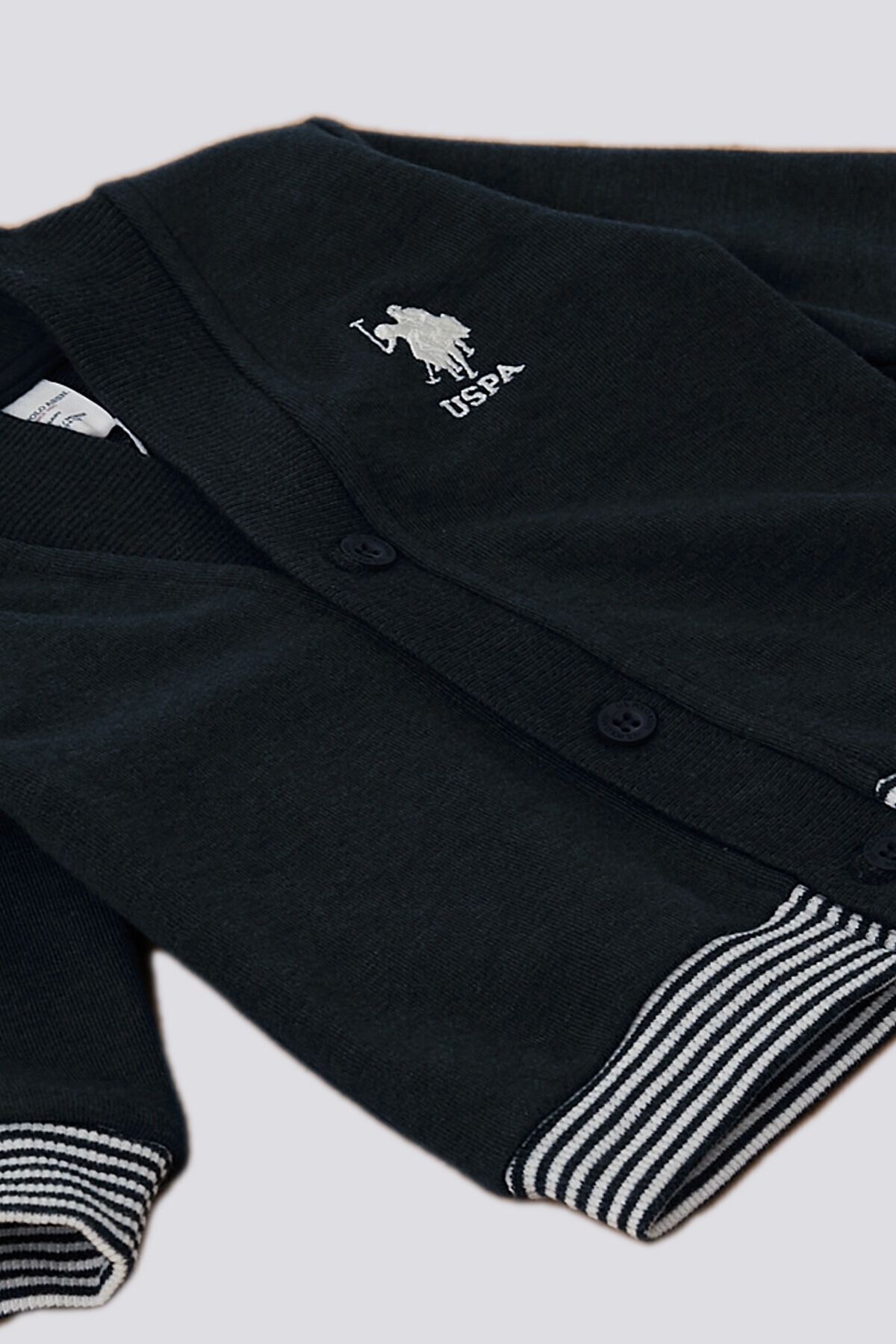 U.S. Polo Assn. پایه. ست 3 تکه نوزاد با جزئیات دنده راه Polo Assn آبی ملانژ اسنپ