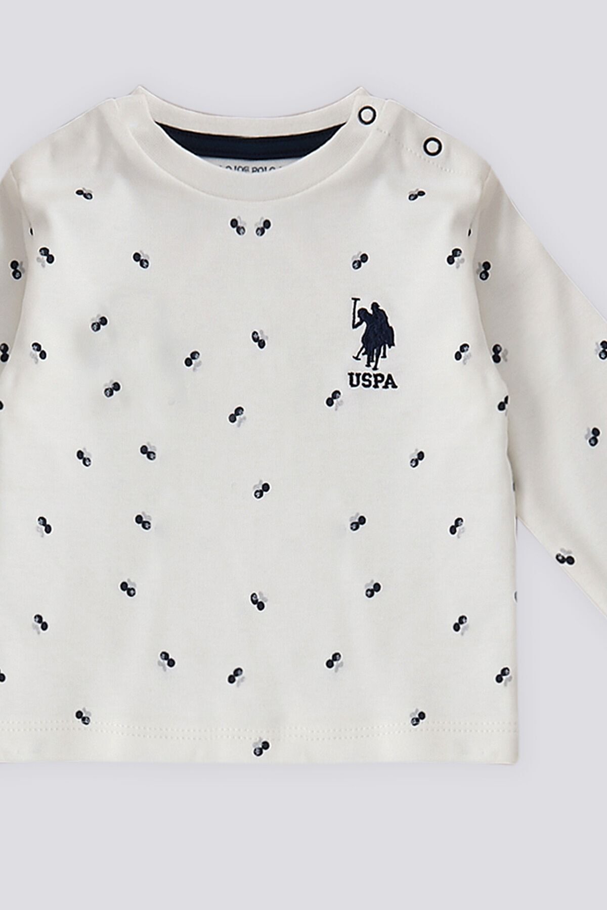 U.S. Polo Assn. پایه. ست نوزاد 2 تایی Polo Assn Cream Snap Fastener Crew Neck Pattern Cherry