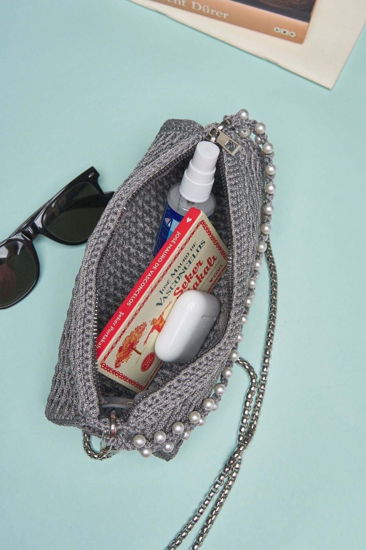 Queensland Shoulder Bag Gray Cable knit Trendyol