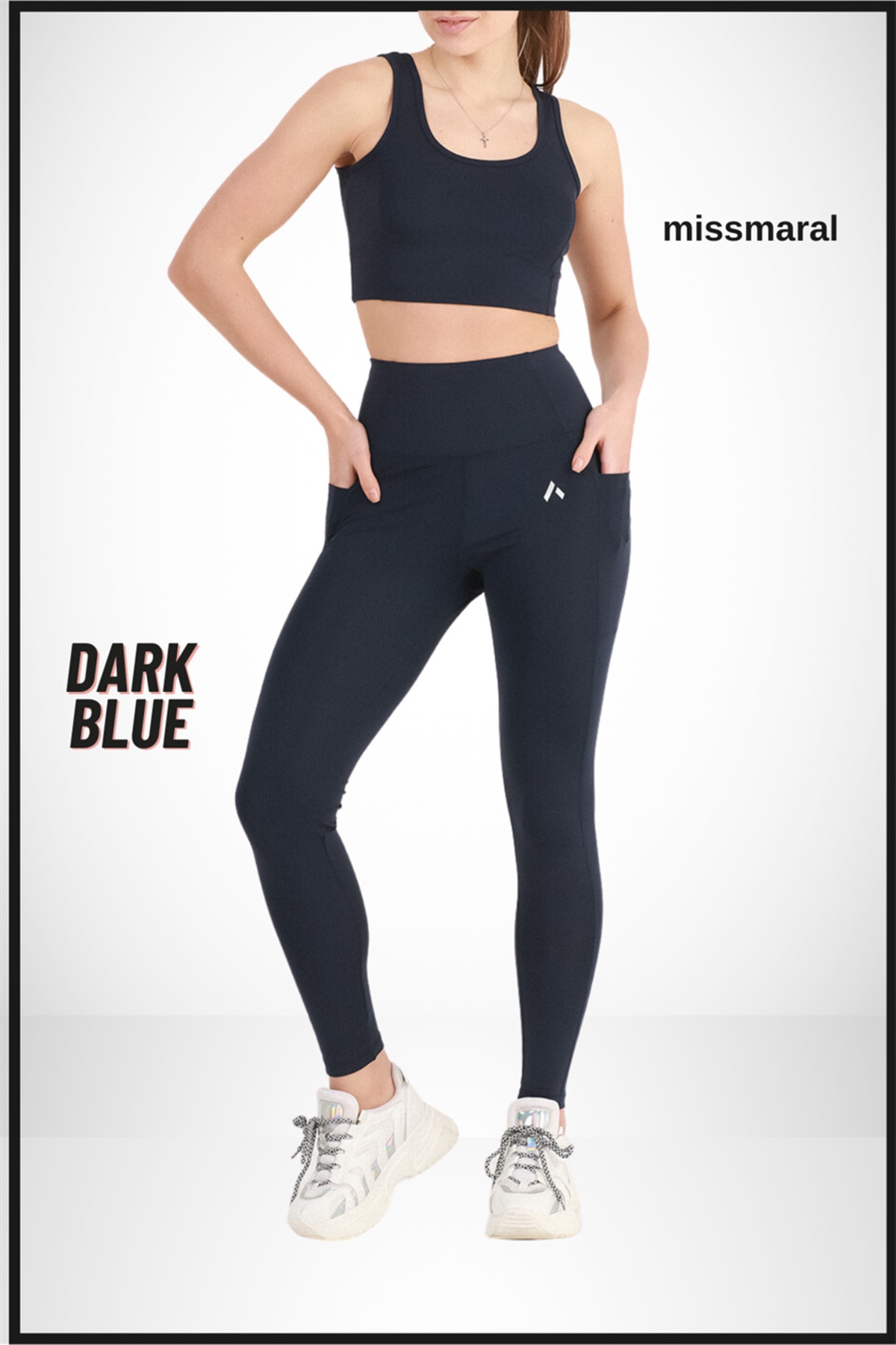 missmaral Yüksek Bel Toparlayıcı Çift Cepli Spor Tayt / Leggings Shades Lacivert / Navy Blue 1057 görsel 6