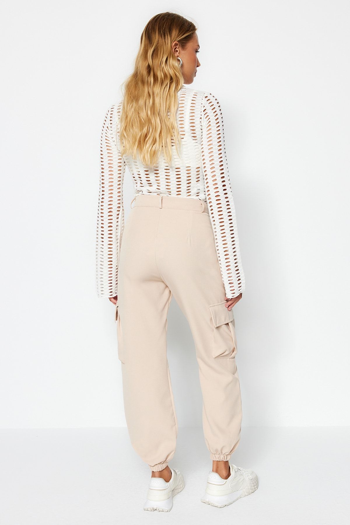 Trendyol Collection-Bézs Cargo Pocket szőtt szövet nadrág TWOAW24PL00234 7
