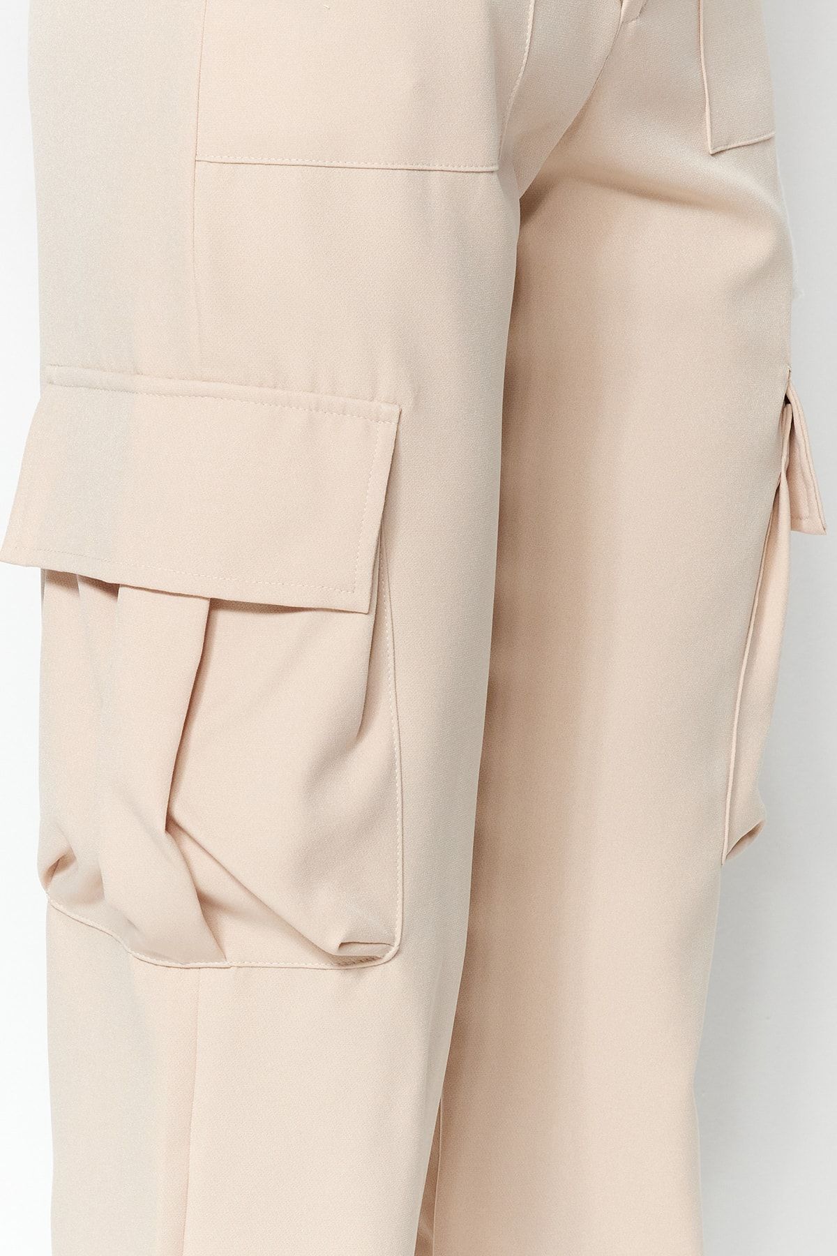 Trendyol Collection-Bézs Cargo Pocket szőtt szövet nadrág TWOAW24PL00234 5