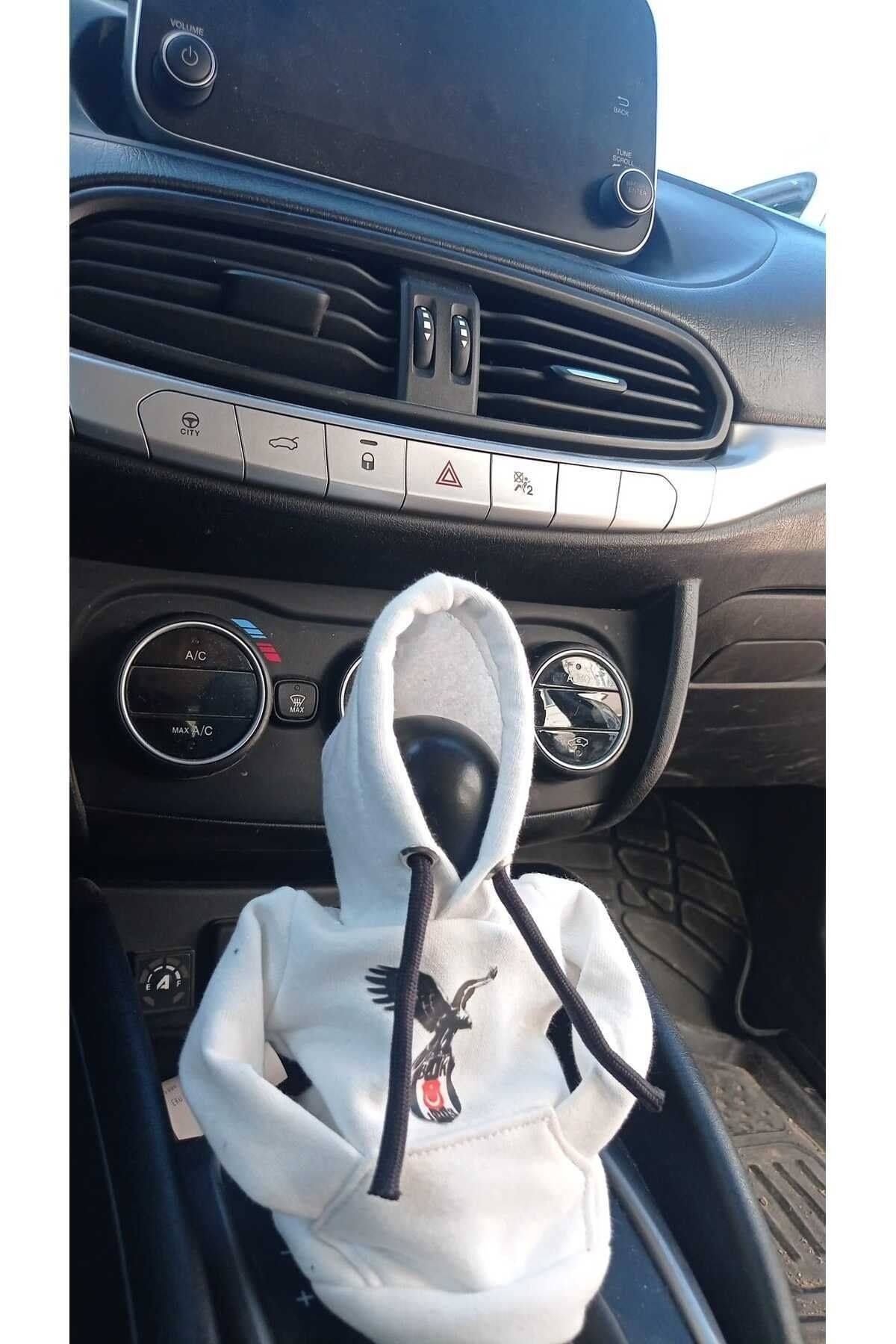 Konya Home Beyaz Renk Audi Baskılı Vites Kılıfı Kapşonlu Sweatshirt Geçirmeli Vites Topuzu Kılıfı VKALI0097