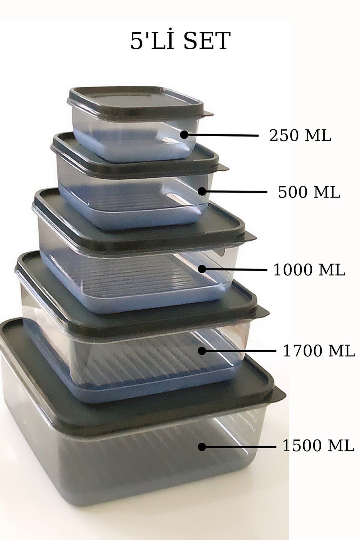 ECO KİTCHEN-5-Piece Square Food Storage Container, Storage Container, Storage Containers with Set 5