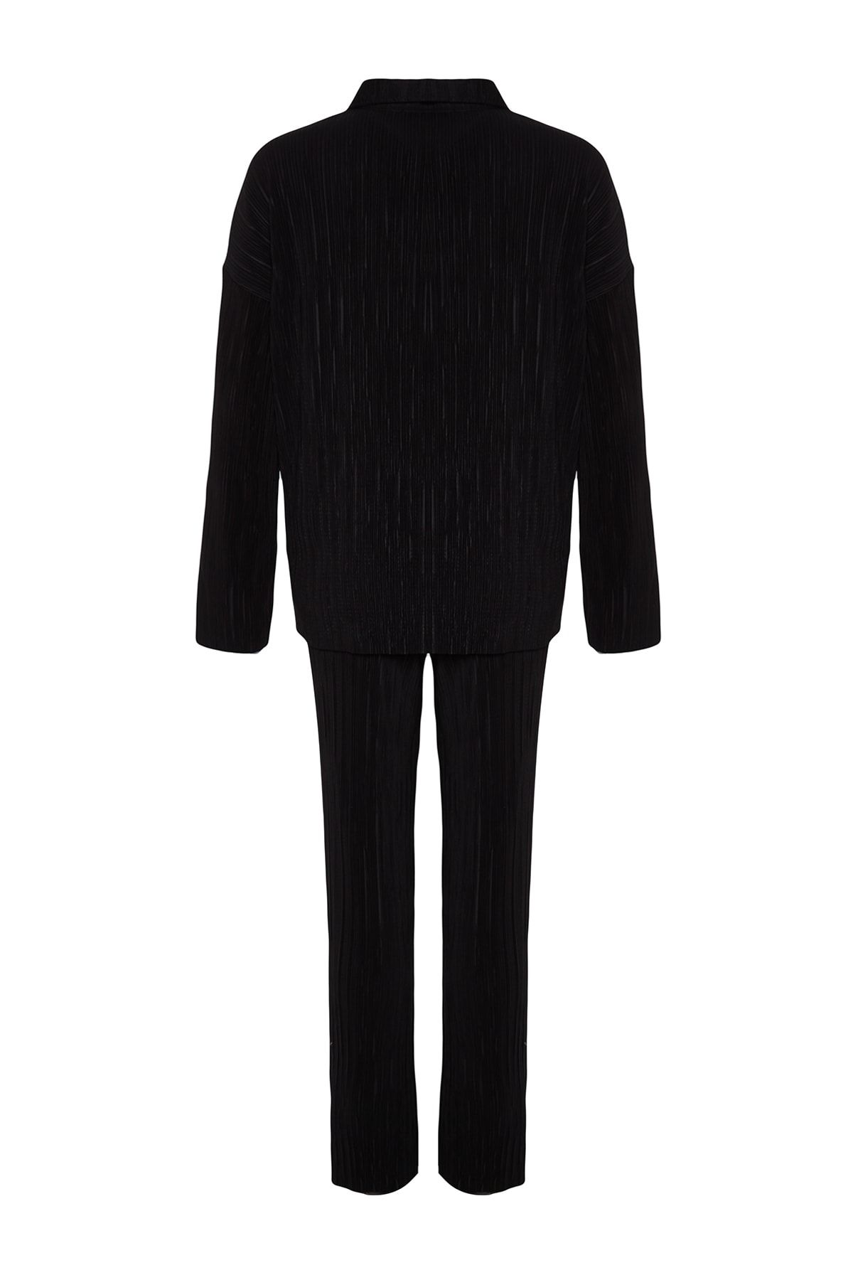 Trendyol Collection-Black Pleated Regular Buttoned Knitted Top and Bottom Set TWOAW24AU00073 8