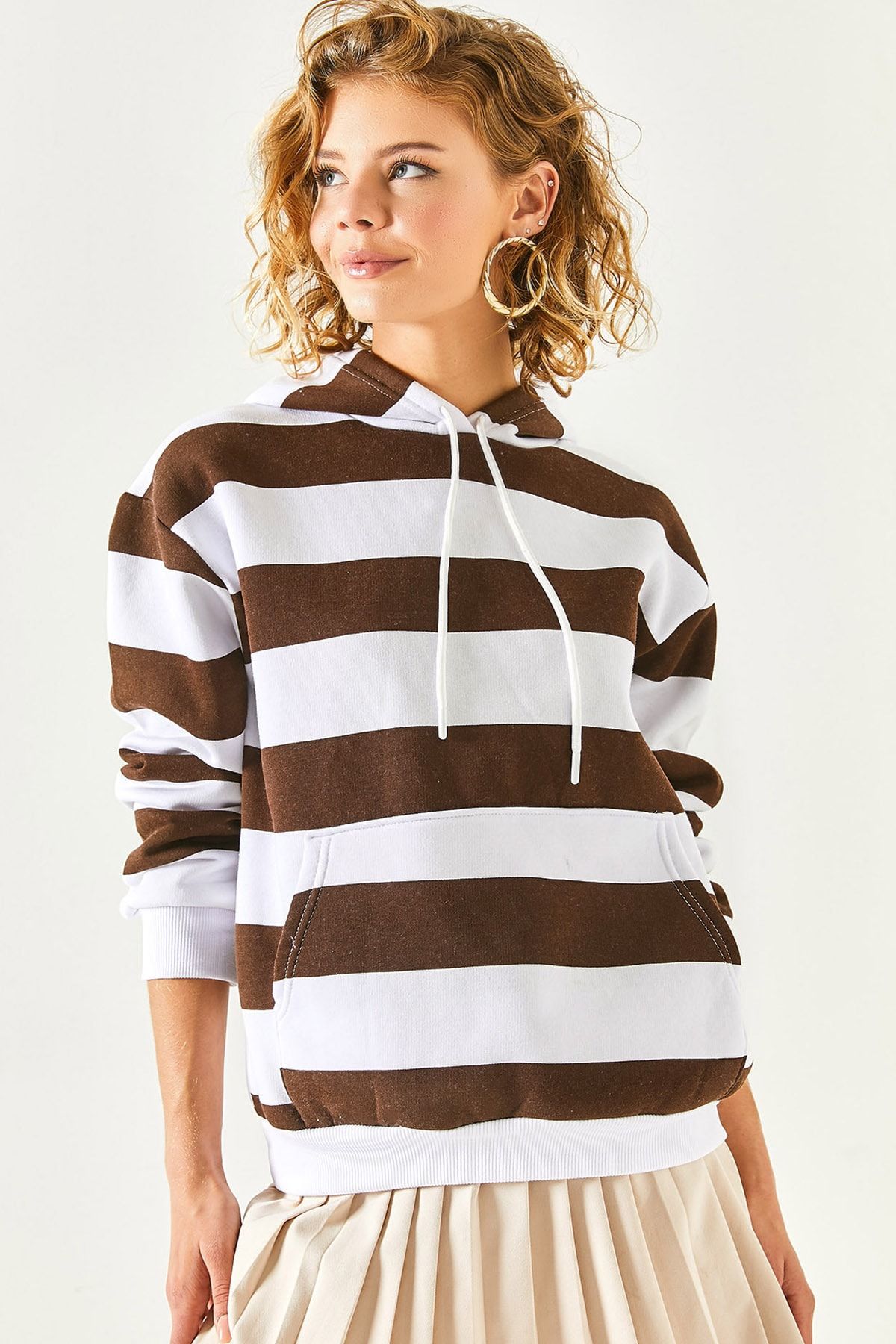 Brown clearance striped hoodie