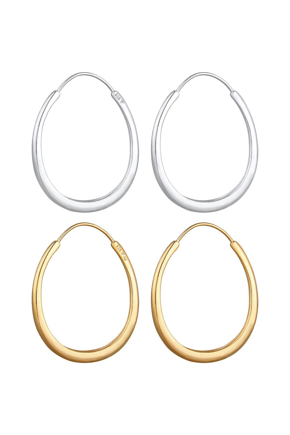 ELLI-Ohrringe Creolen Oval Geo Style Bicolor 2er Set 925 Silber 4