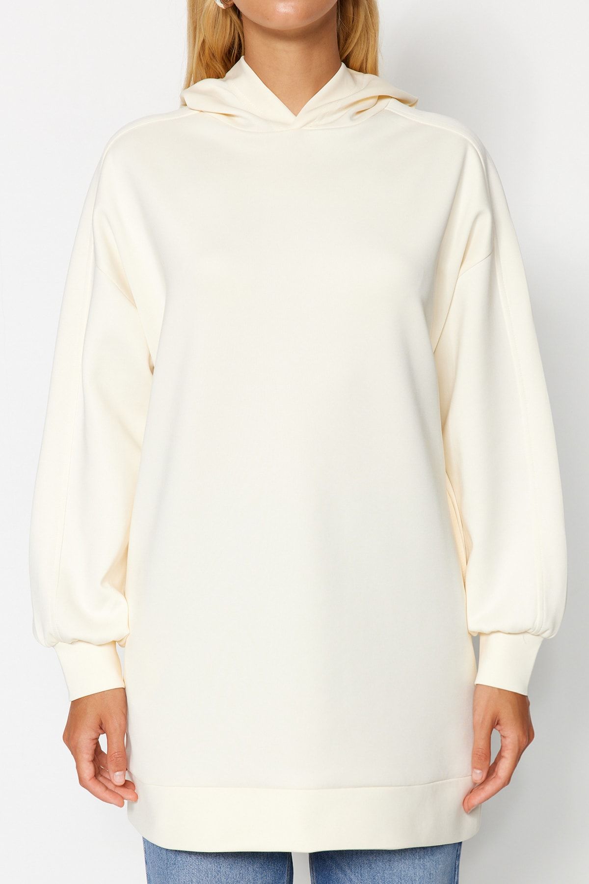 Trendyol Modest-Wide Fit Scuba Strick-Sweatshirt - Kapuzenjacke und Tasche, TCTAW22TW0151 4