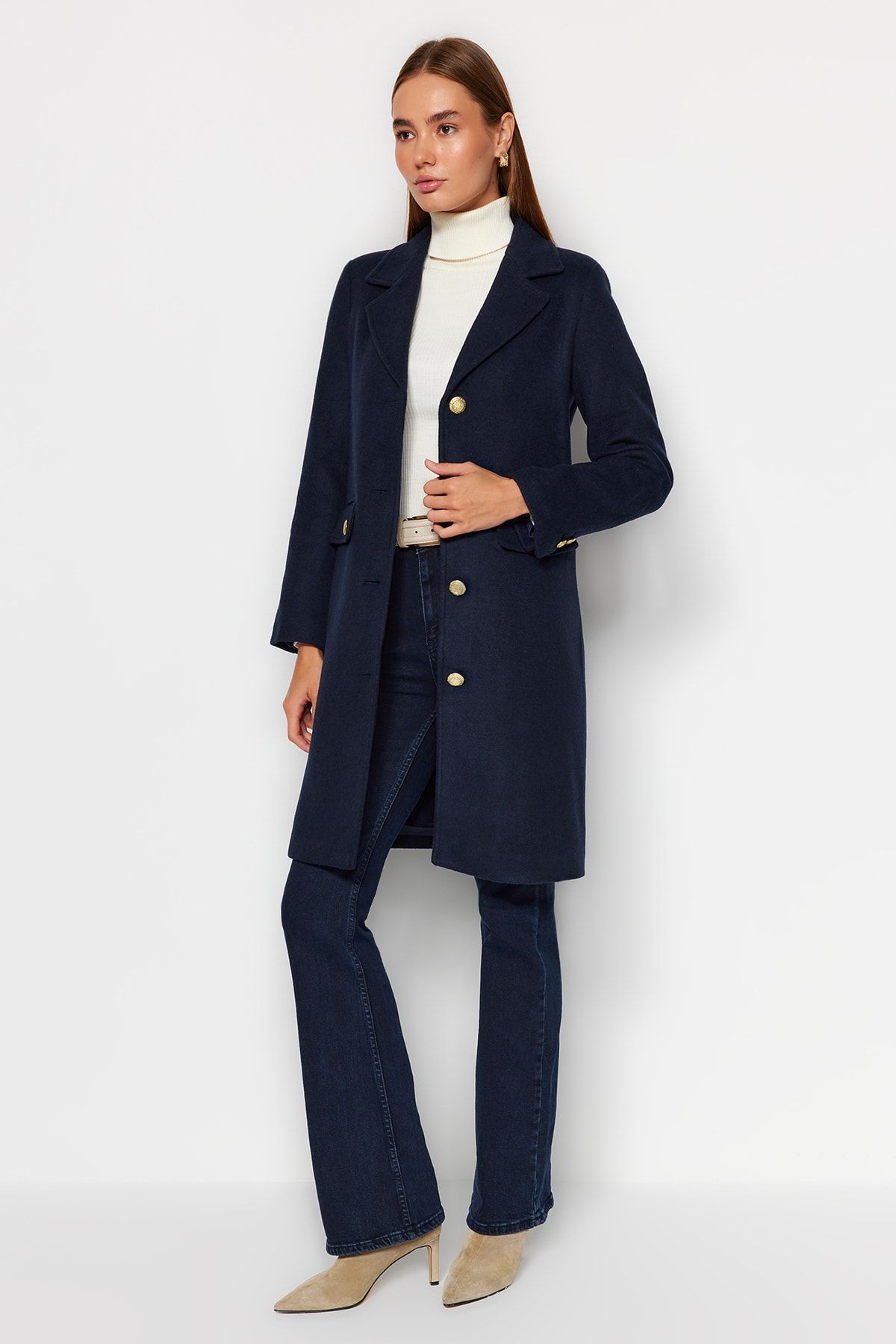 Dark blue cheap wool coat