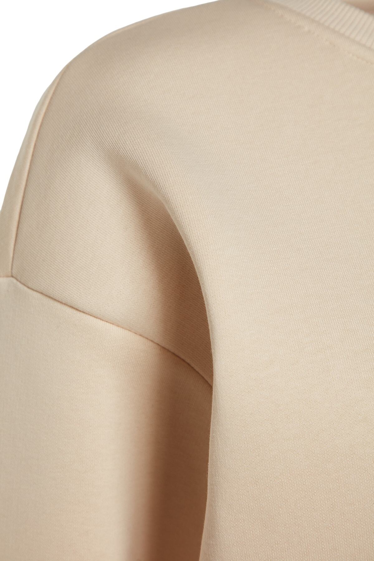 Trendyolmilla  Taş Oversize/Rahat Kesim Basic Bisiklet Yaka Kalın/İçi polarlı Örme Sweatshirt TWOAW24SW00102 - Görsel 9