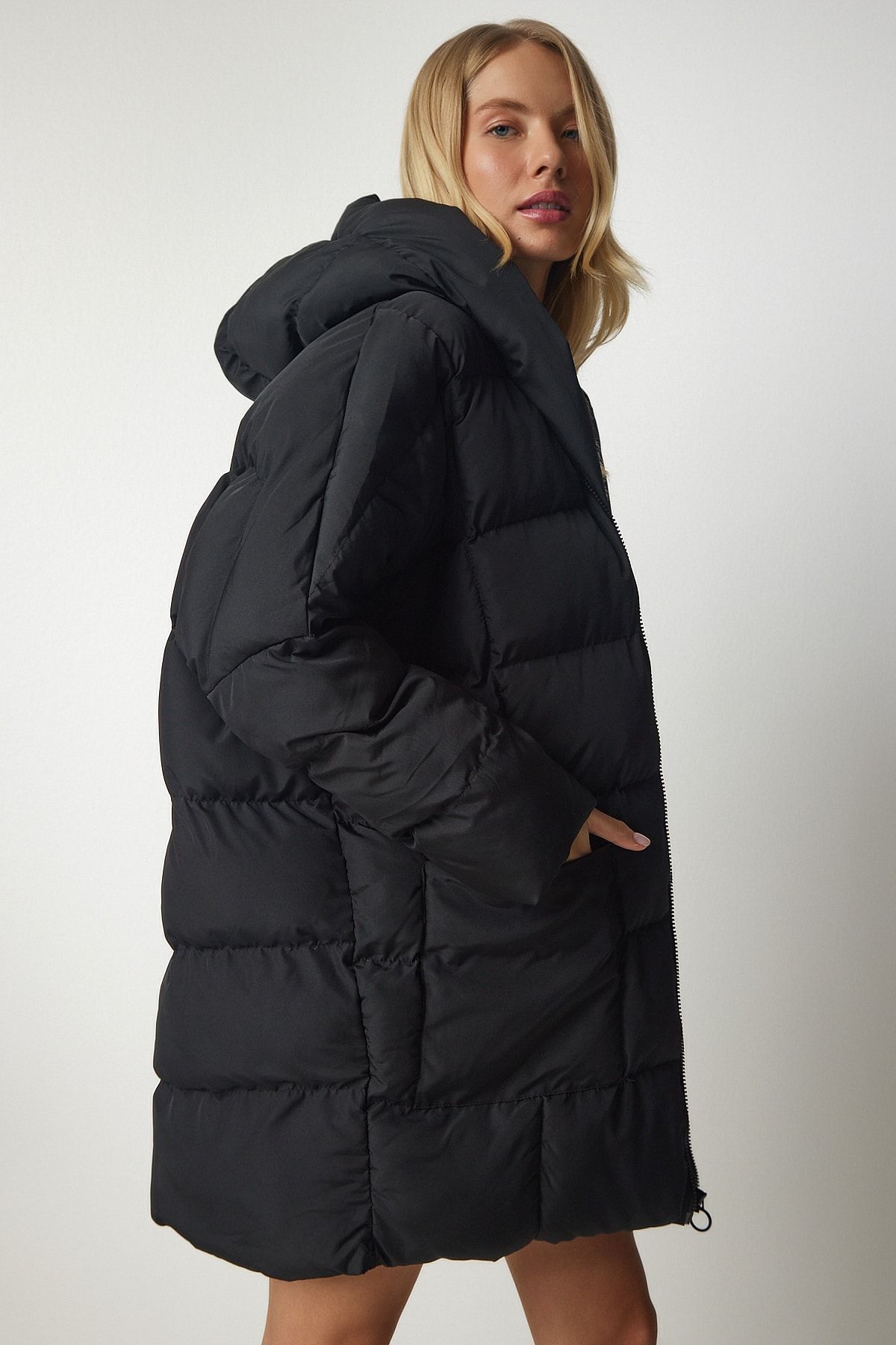 Happiness İstanbul-Dámsky oversize puffer kabát s kapucňou NT00429 3